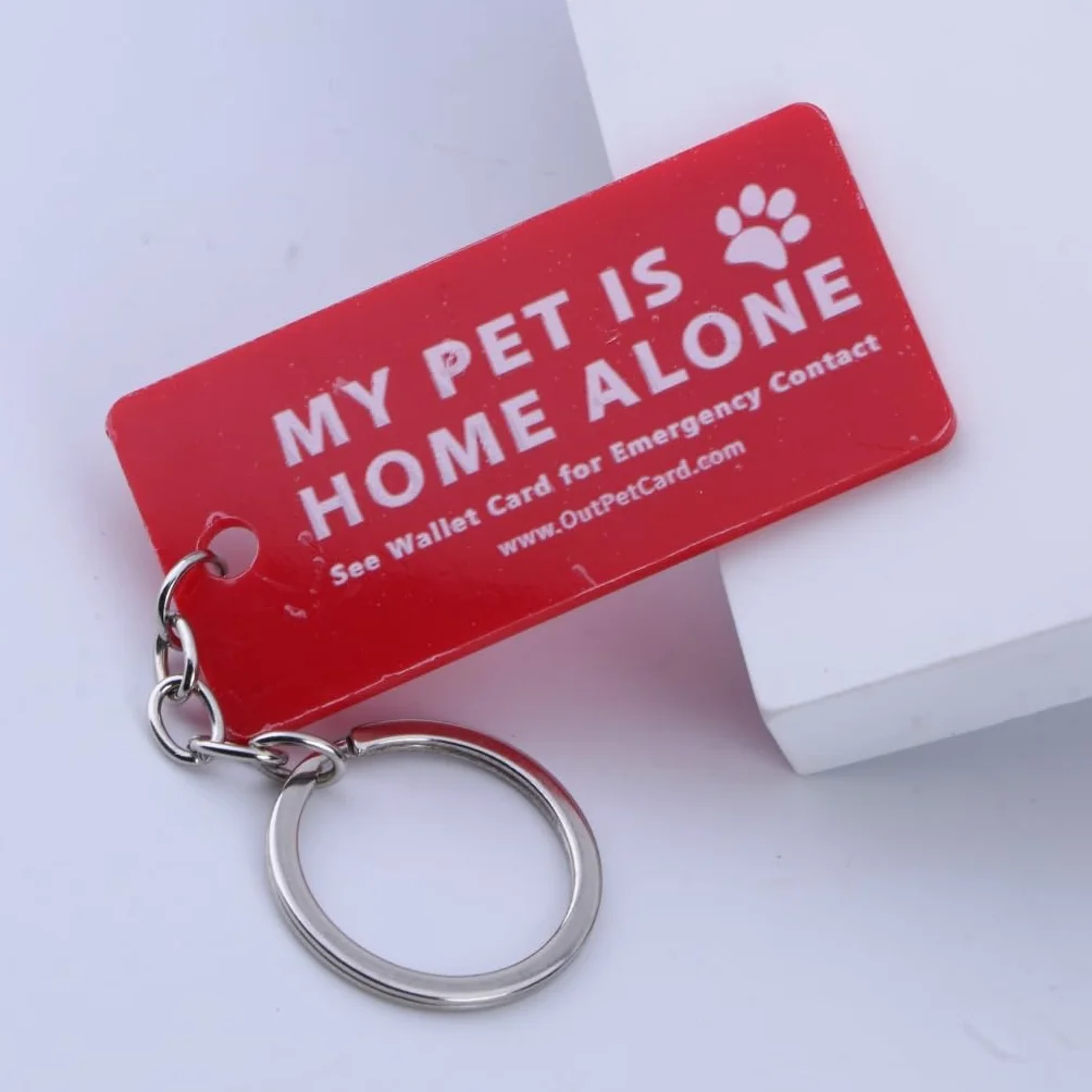Dog are Home Alone Alert Card & Key Tags with Call Cards Pet Keychain