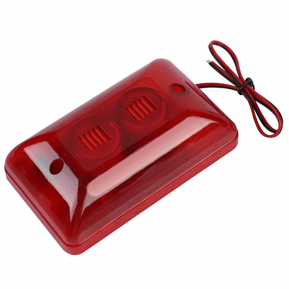 Syrena stroboskopowa 12V DC Mini przewodowa alarmowa 120dB czerwone światło