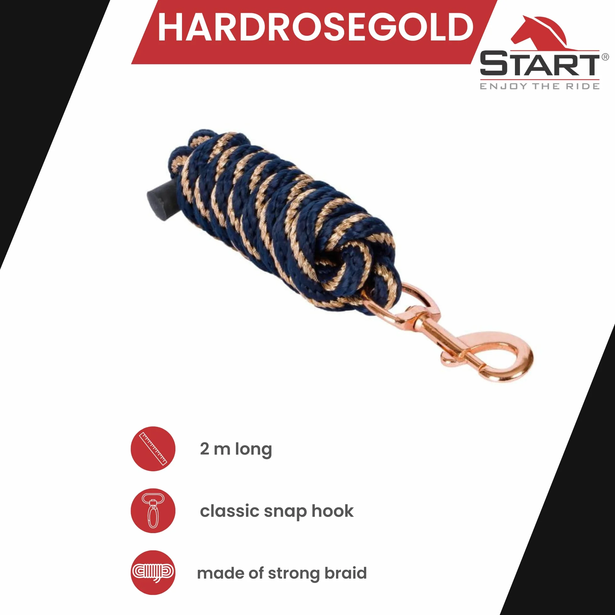 Uwiąz pleciony PP 2m z zapięciem SNAP HardRosegold
