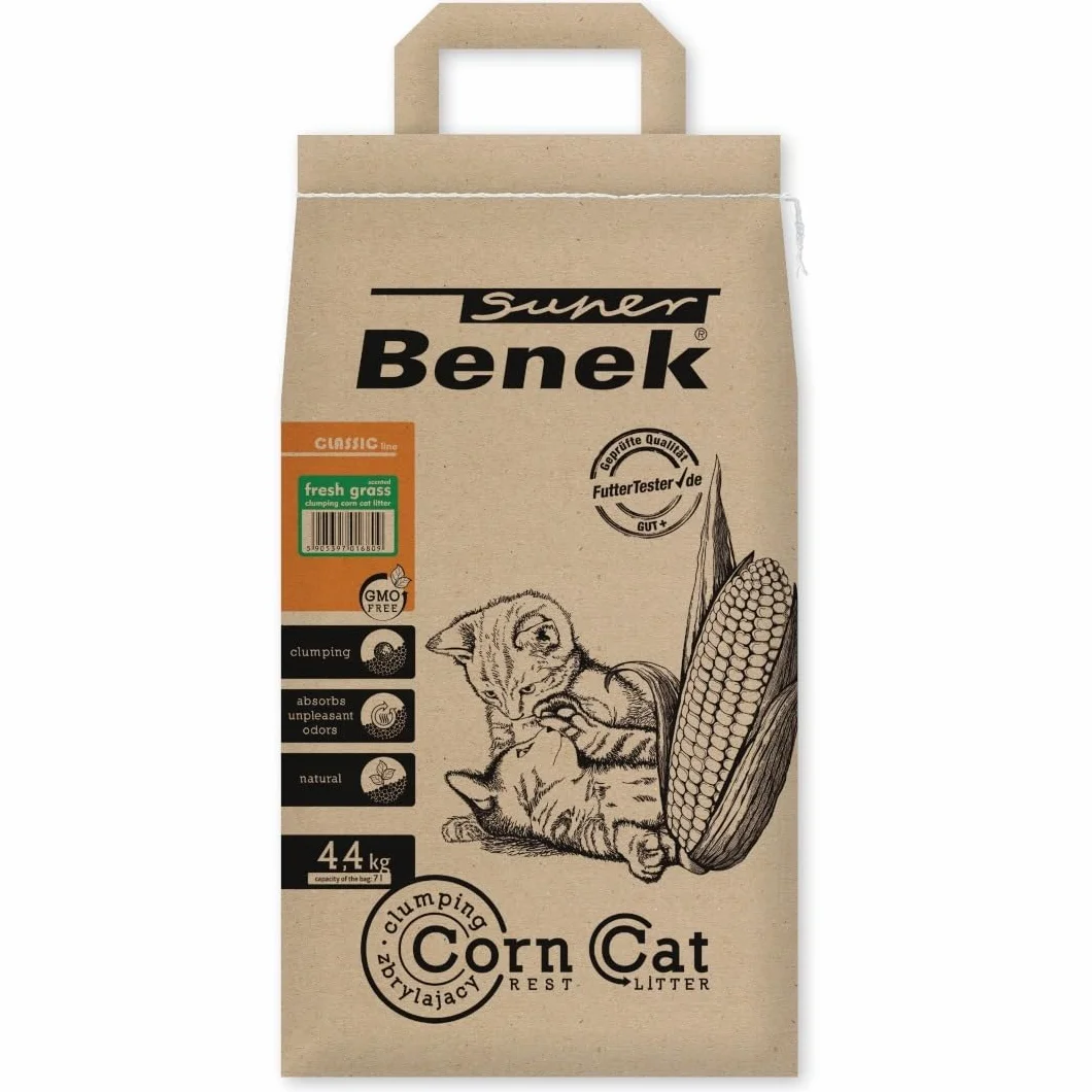 Super Benek Corn Cat Classic Naturalny Żwirek Roślinny, Biodegradowalny i Zbrylający Dla Kotów i Małych Zwierząt 7L / 4,4 Kg | O Zapachu Świeża Trawa