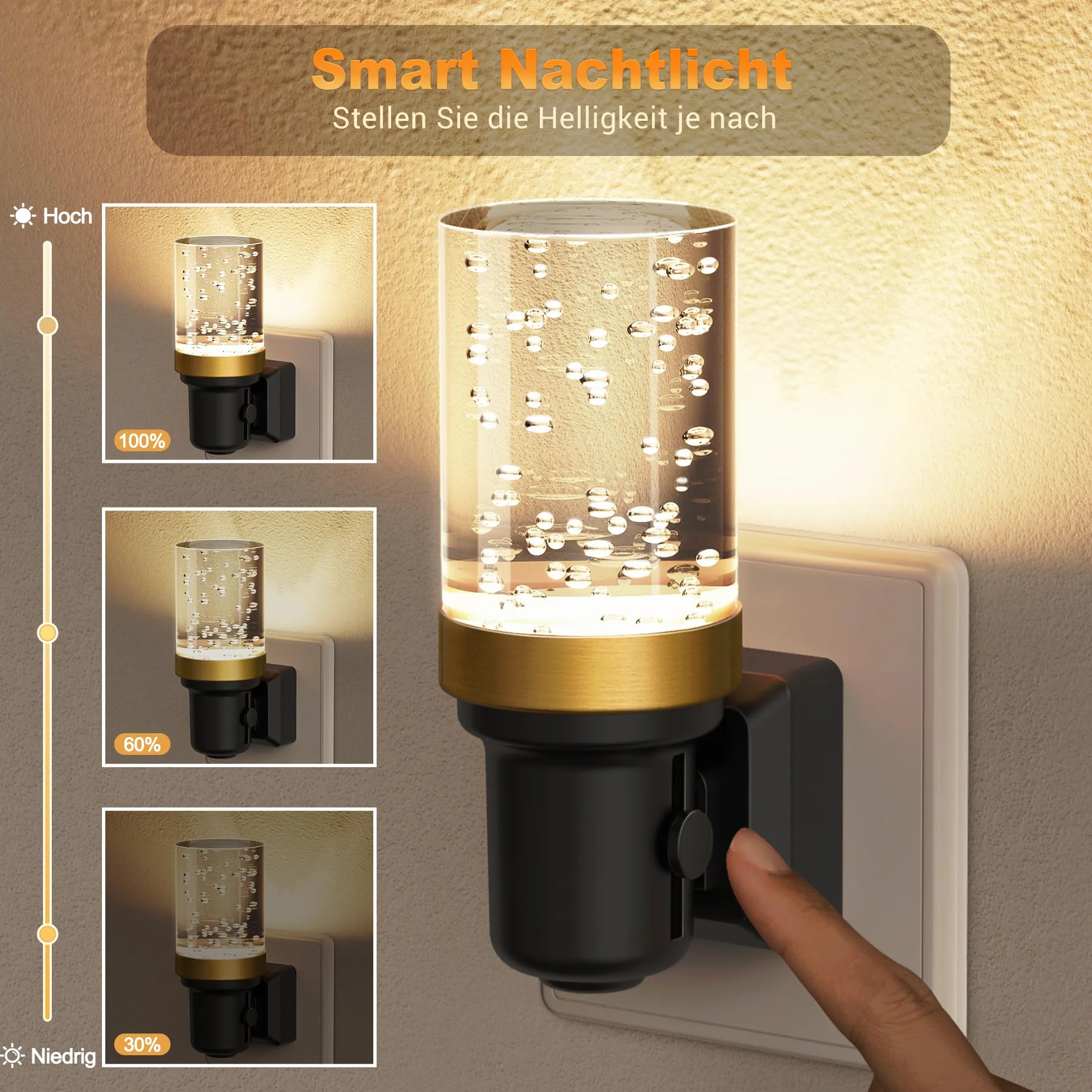 JandCase Lampka nocna z czujnikiem zmierzchu, 1 sztuka, ciepła biel 3000 K, regulowana jasność 0-100 lm, LED do gniazdka, do korytarza, schodów, sypialni, kuchni