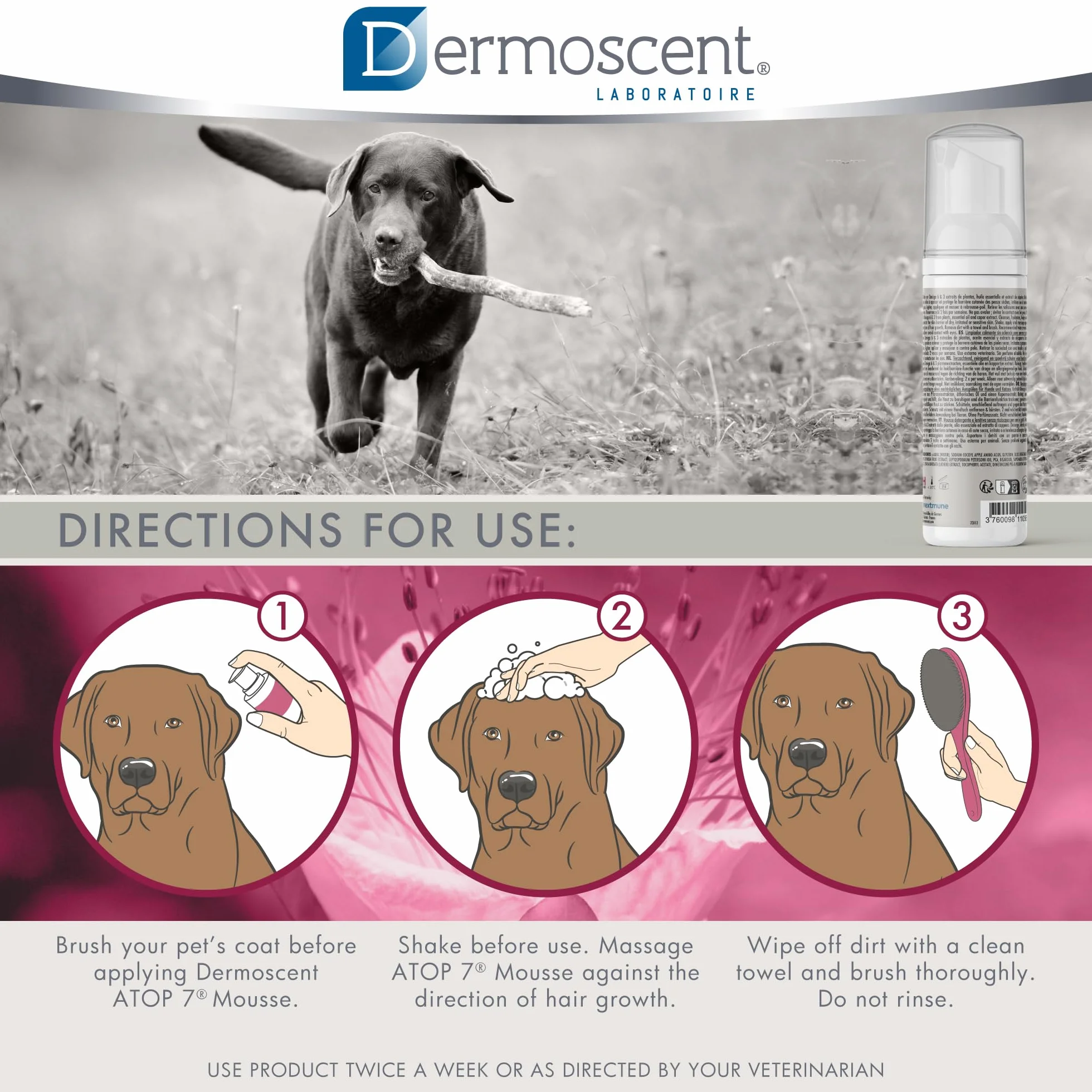Dermoscent Atop 7 Mousse Suchy Szampon dla Zwierząt, 150 ml