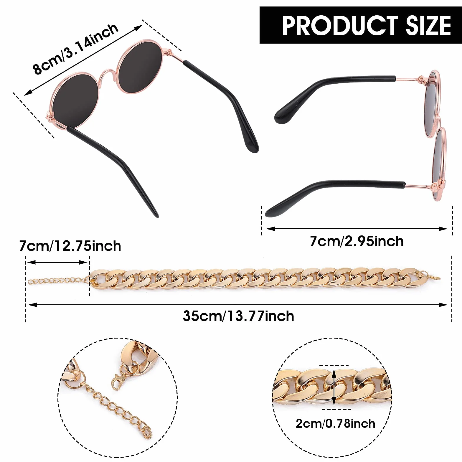 Molain Okulary przeciwsłoneczne dla kotów, ochrona przed promieniowaniem UV, klasyczne, retro, małe psy, okulary przeciwsłoneczne, lalki, okrągłe okulary przeciwsłoneczne, impreza, cosplay, rekwizyty,