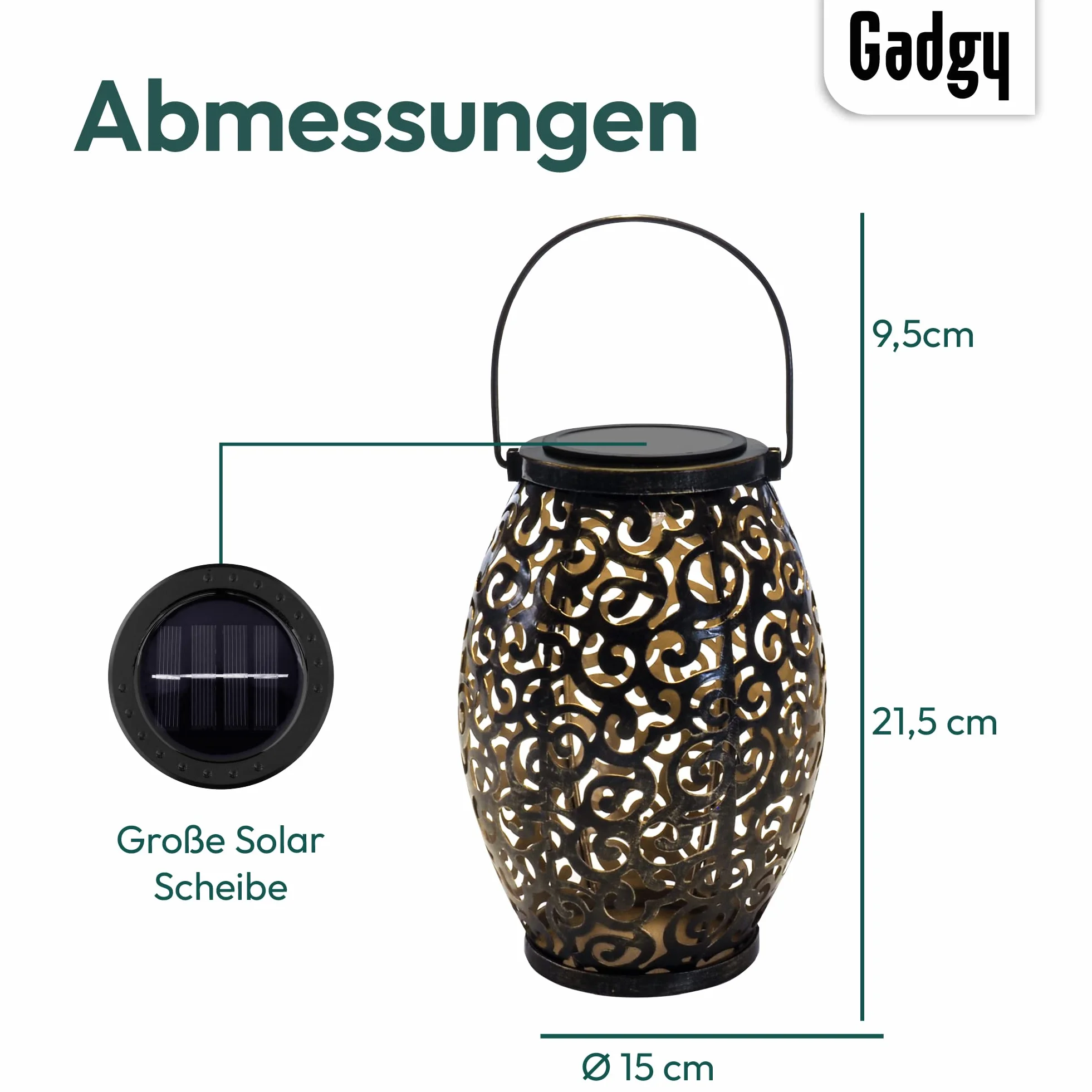 Gadgy Solarna Latarnia Zewnętrzna | Zestaw 2 sztuk Orientalne latarnie ogrodowe metalowe IP44 Wodoodporne | 21,5 x 15 cm. | lampa podłogowa lub wisząca