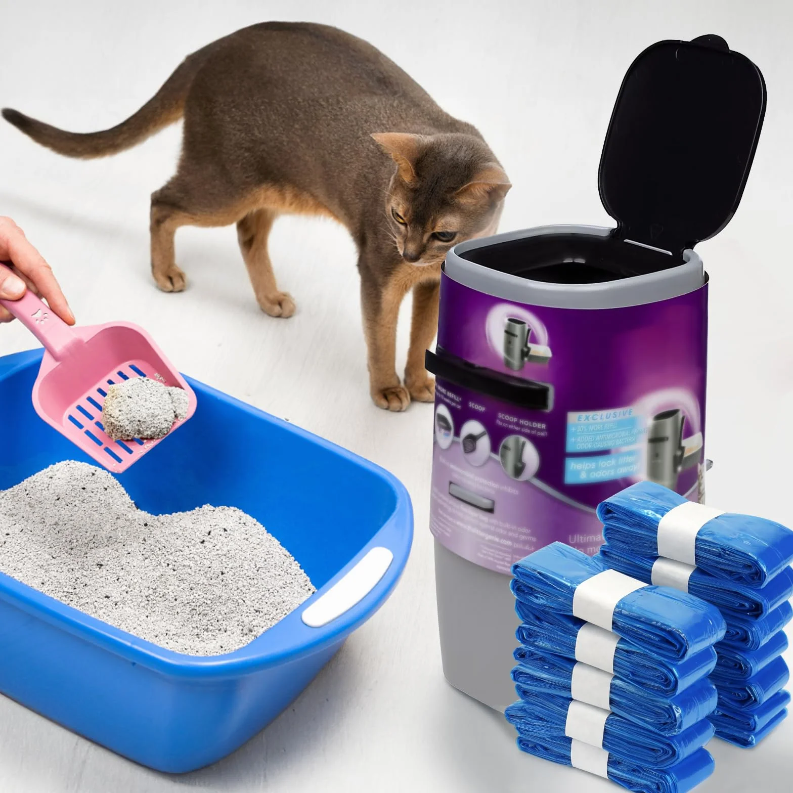 Opakowanie uzupełniające żwirek dla kotów, 12 sztuk pierścieni do folii uzupełniającej, worek do uzupełniania, kompatybilny z Litter Genie XL & LitterLocker