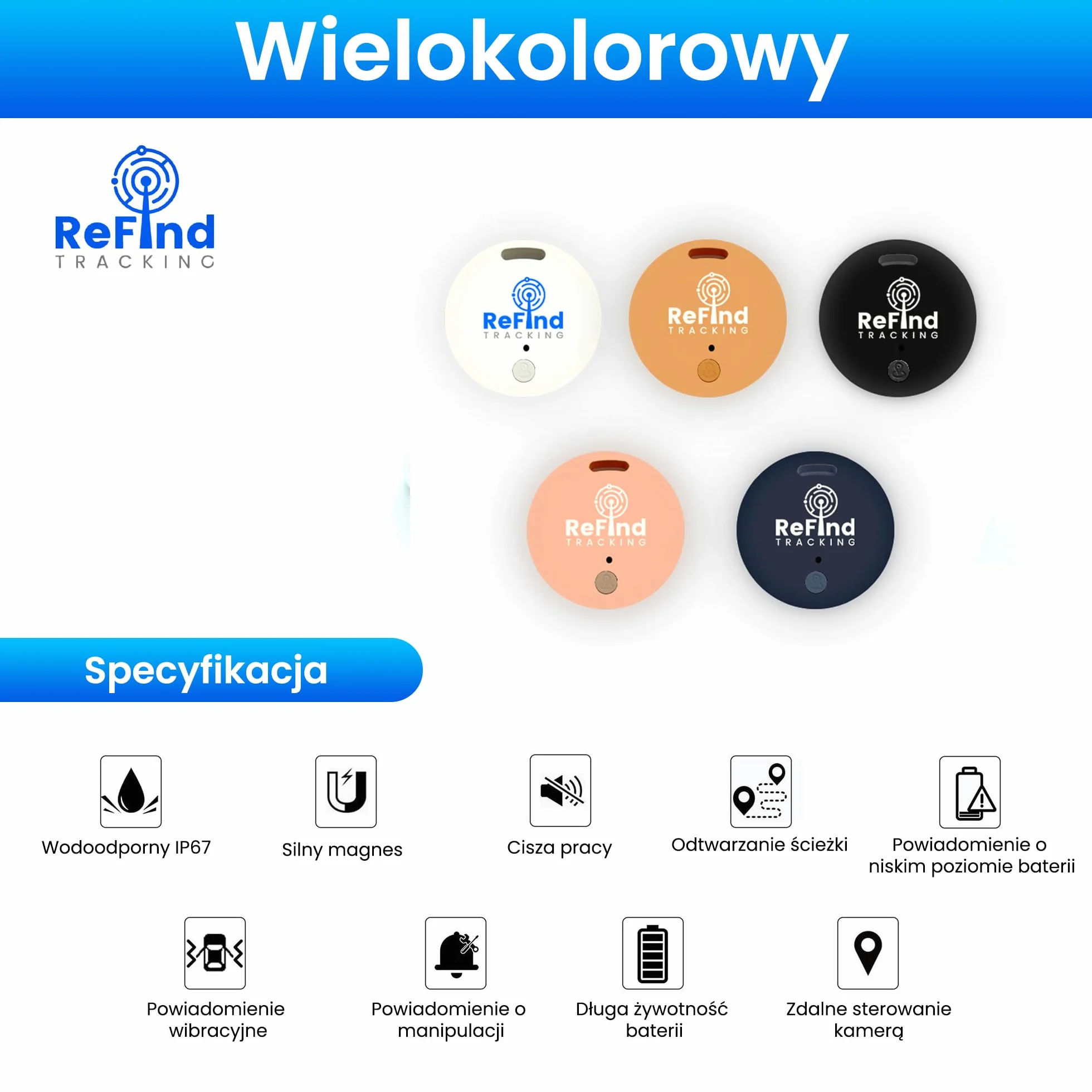 ReFind R2 Smart Tracker dla Androida i iPhone'a. Mini GPS Tag Bluetooth 5.0, Finder Kluczy. Alternatywa dla Samsung Air Tracker, dla Kluczy, Zwierząt, Portfeli i Bagażu (Czarny)