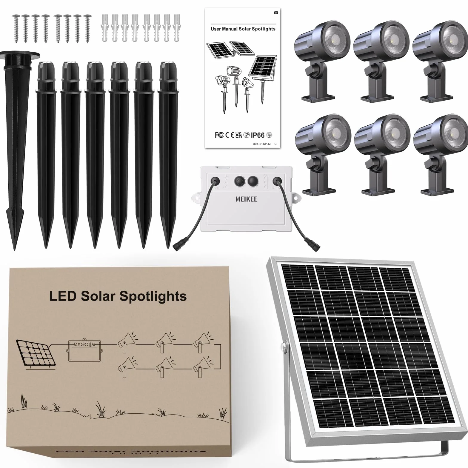 MEIKEE Solarny reflektor ogrodowy 6 × 3000 K