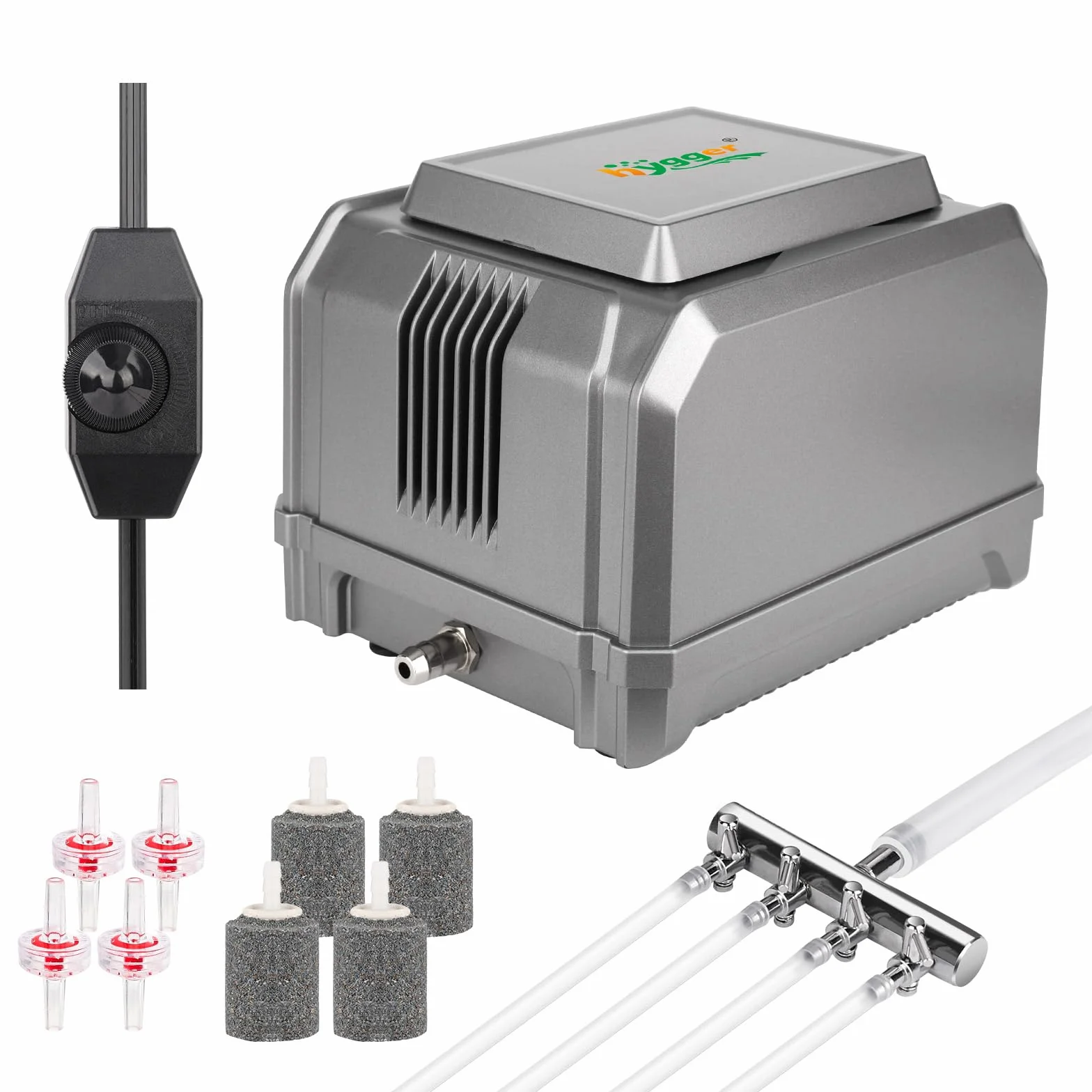 Hygger – pompa powietrza do akwarium, 870 L/H, 10 W, regulowana, mocna, 4 wyjścia, tleniarki do akwarium do 2200 L