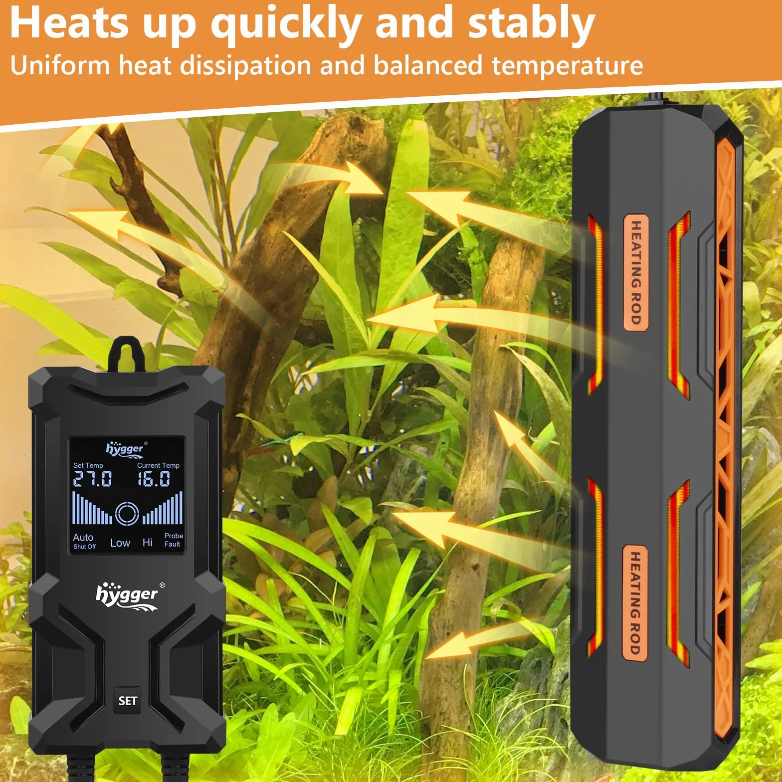 hygger Ogrzewanie akwarium 1000 W z kontrolerem LCD do zbiornika słodkiej i słonej wody 492-984L