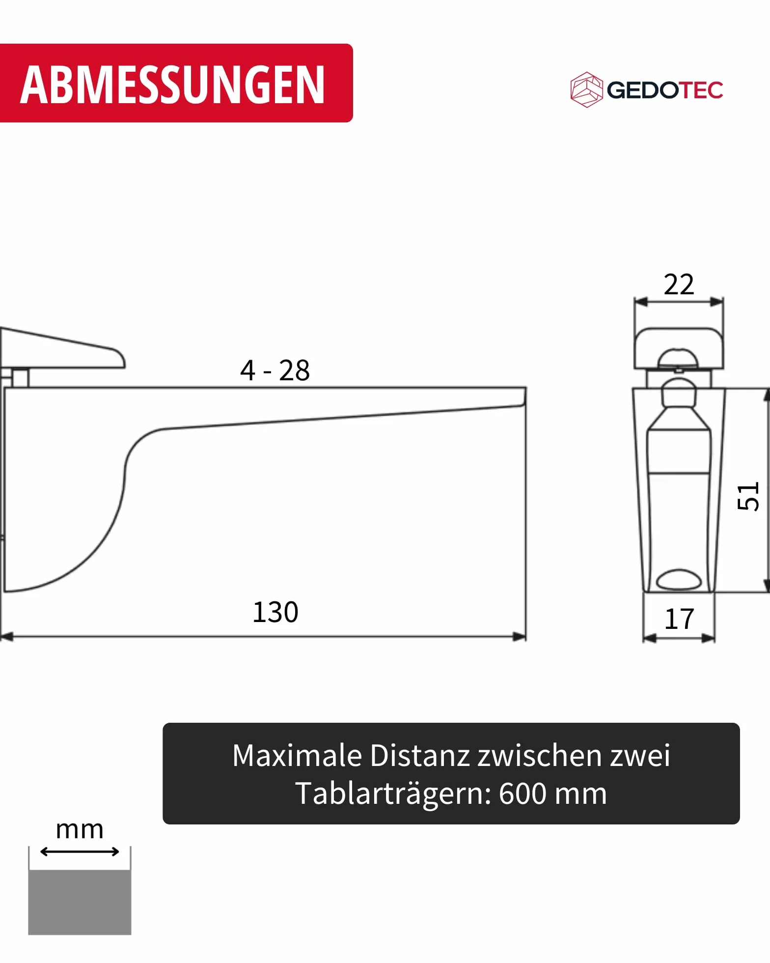 Gedotec Design szklana podpórka do regału – srebrny aluminium | 2 sztuki - podpórka do regału o dużej nośności | PINOCCHIO | Metalowa półka naścienna | Podpórka do półki o dużej nośności z nośnością