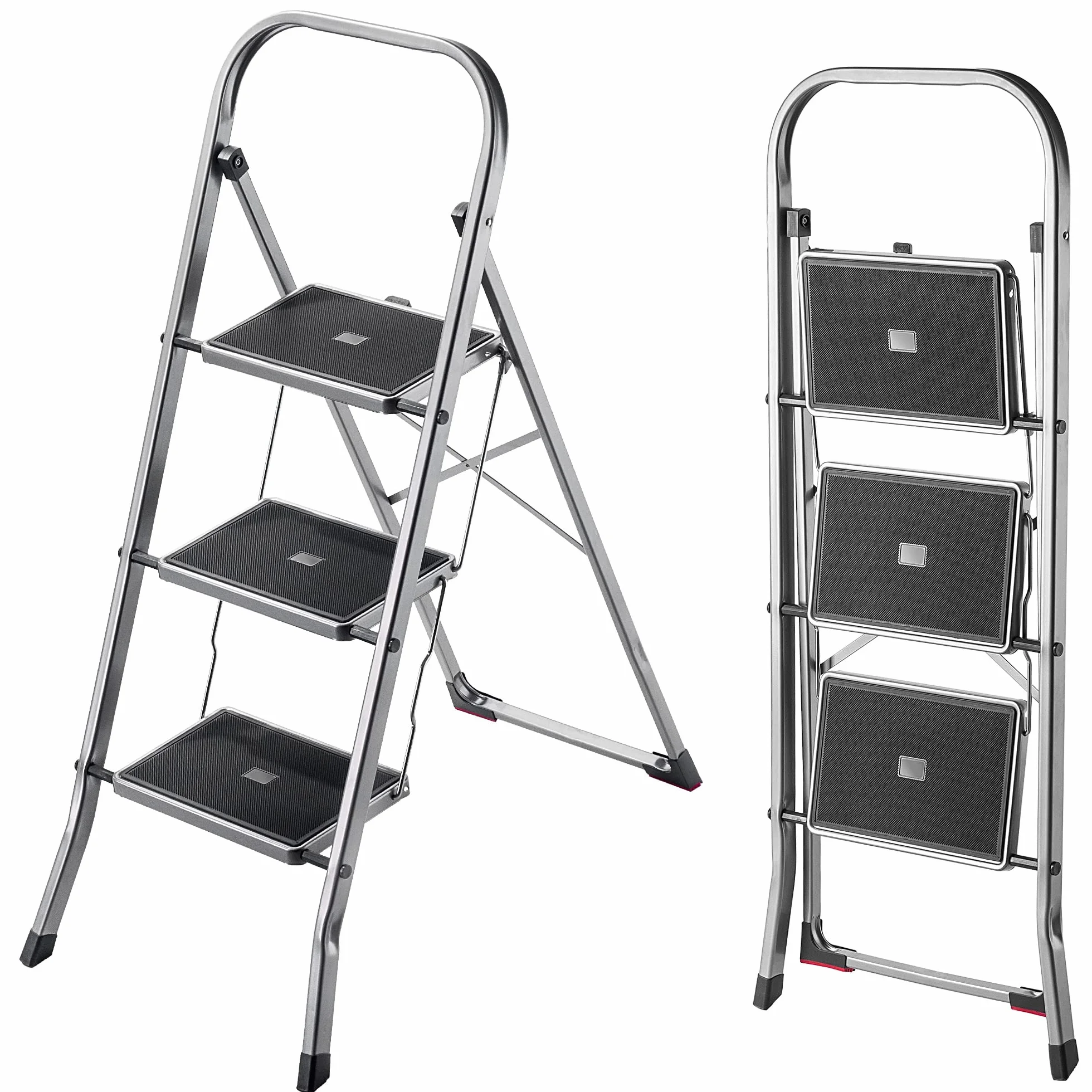 KADAX Drabina aluminiowa 3-stopniowa 105 x 76 cm nośność 150 kg składana antypoślizgowa