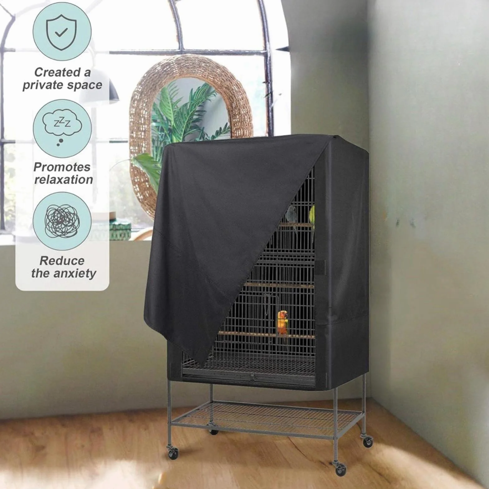 Pokrowiec na klatkę dla ptaków - koc na klatkę nocną, lekki oddychający zmywalny odporny na kurz czarny kaptur na noc zwierzę domowe Conure kanarek Lovebird papuga Cockatiel