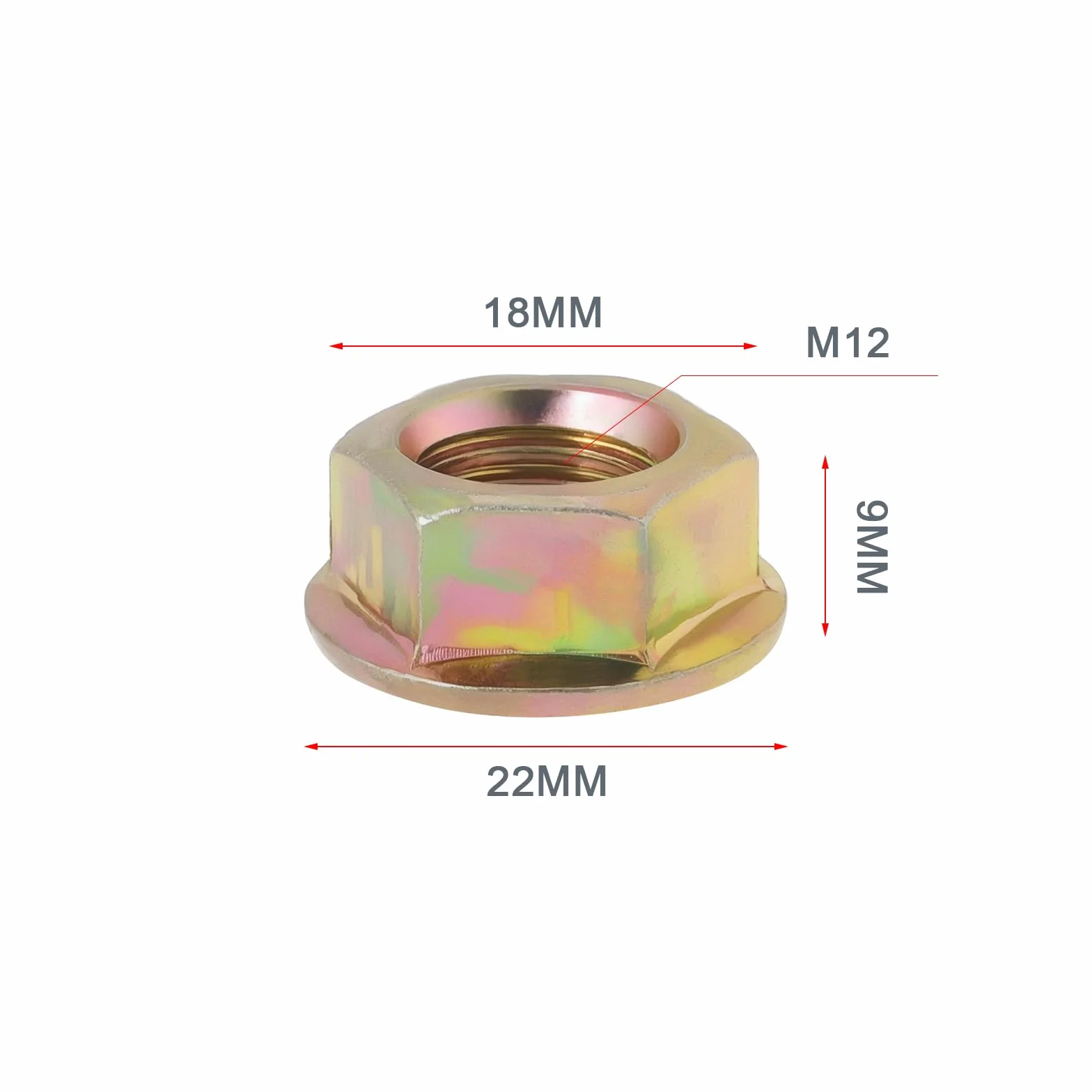 SG Store 5pcs M12x1.5 Fine Thread Flange Hex Nut Coated with Color Zinc with Diameter of 22mm and Bottom Diameter of 18mm Used for Motorcycle Sprockets