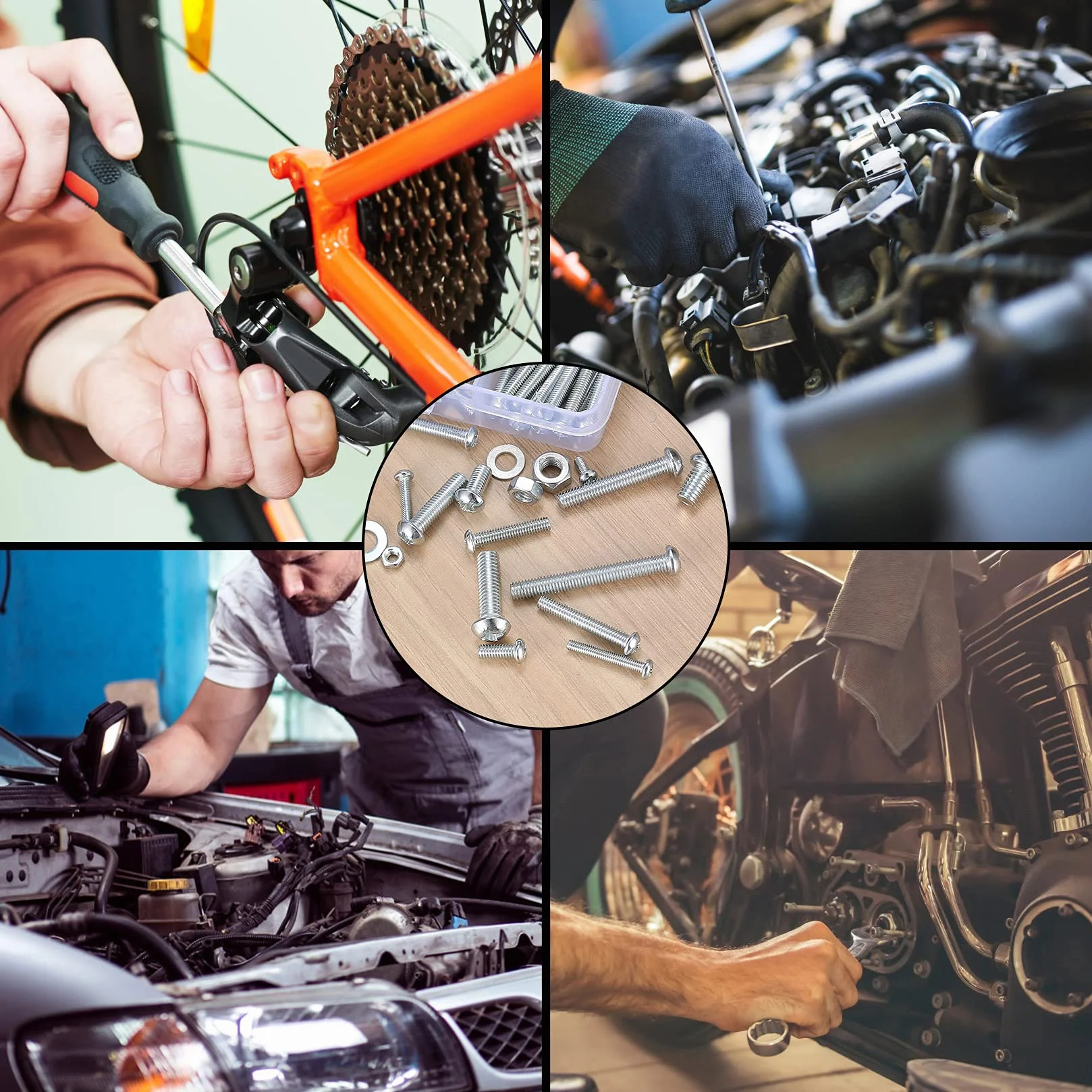 Zestaw 1080 sztuk śrub M3, M4, M5, M6 z nakrętkami sześciokątnymi i podkładkami, śruby z łbem kulistym, z gwintem, wgłębieniem krzyżowym, wkręty maszynowe