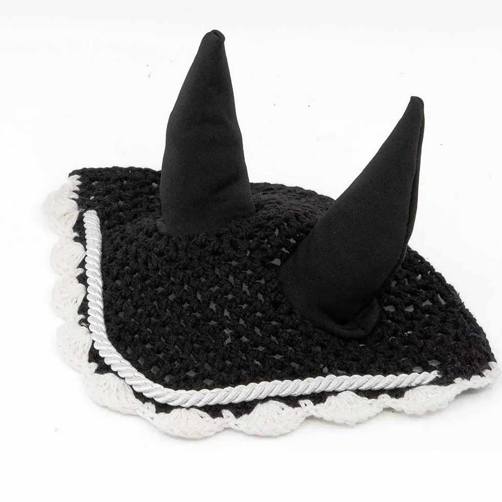 Hobby Horse Black Moumoute Halter Akcesory ze smyczą i czapką zabezpieczającą przed owadami, czarno-białe, do hobbystów, dla koni, rozmiar A4/A3