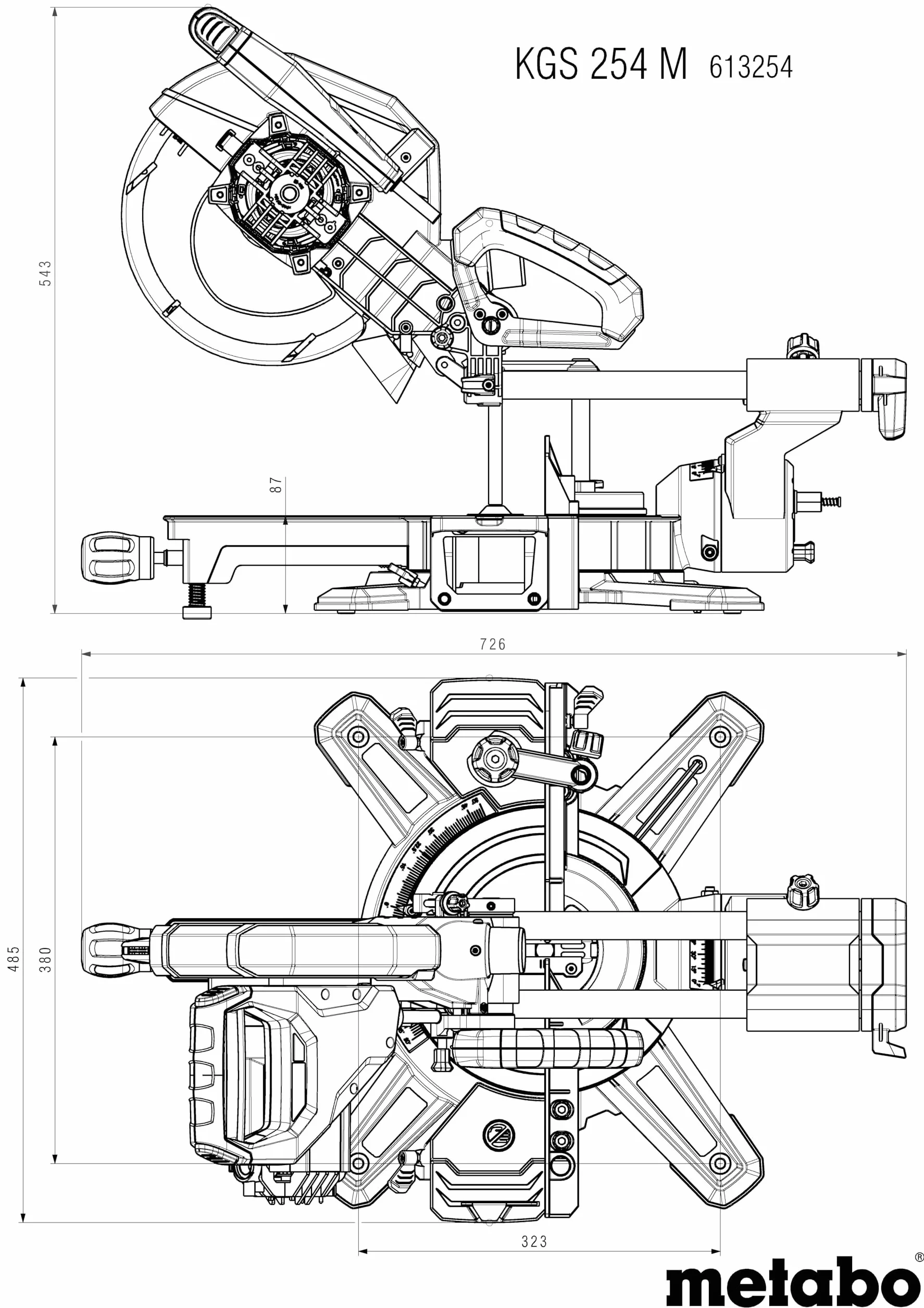 Metabo ukośnica KGS 254 M – 613254000 – Z funkcją Precision Cut Line, tarcza 254 mm i funkcja posuwu – Długość kabla 2 m