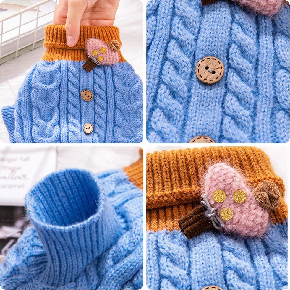 PLUSHCEWT Sweter dla zwierząt domowych, golf, dzianinowy sweter, płaszcz zimowy, cieplejszy dzianinowy sweter dla psa, miękki, szydełkowany, ubrania dla psa, kamizelka dla zwierząt domowych, na jesień