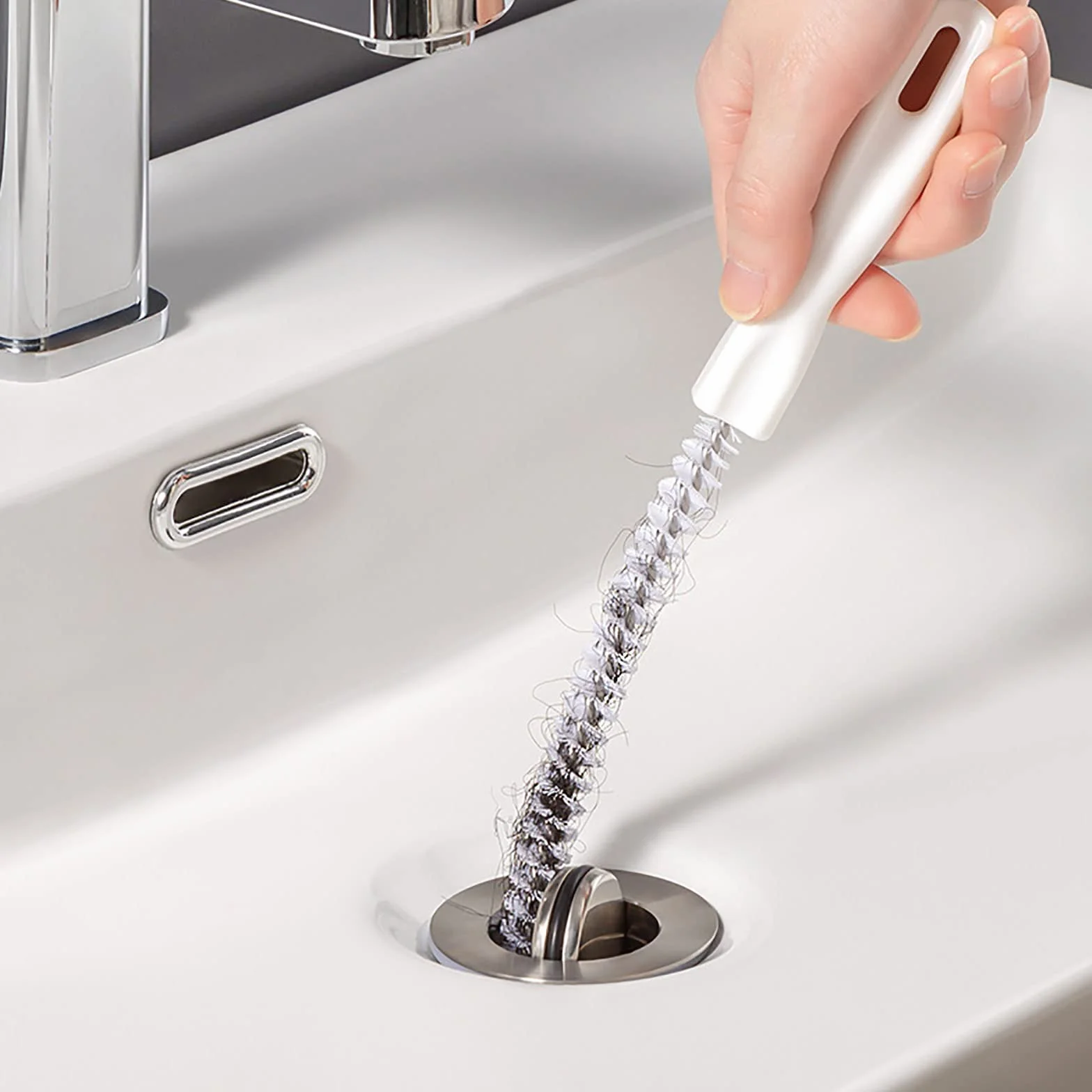 KEYRI 2-częściowa szczotka do czyszczenia odpływu, elastyczna szczotka do czyszczenia zlewu 45 cm, do odblokowywania odpływów i węży, narzędzie do drenażu do łazienki, kuchni (2 sztuki)