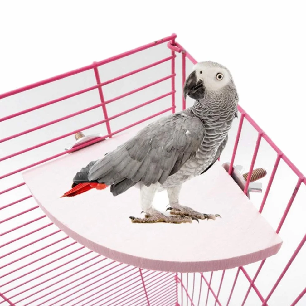 Parrot Hamster Stand Platform, 2Pcs Wooden Fan Shape Bird Cage Perches Platform Cage Accessories Exercise Toys for Parrot Hamster Chinchillas