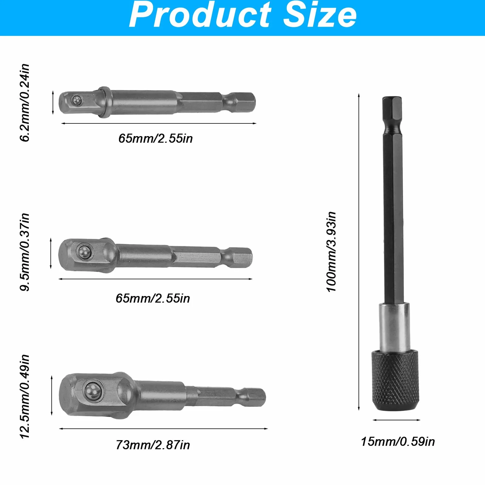 Zestaw adapterów z 3 nasadkami, sześciokątny na 1/4",1/2",3/8" Klucz do konwersji klucza nasadowego kwadratowego do wkrętarki akumulatorowej Adapter do nakrętek z przedłużką wiertła sześciokątnego 1/4