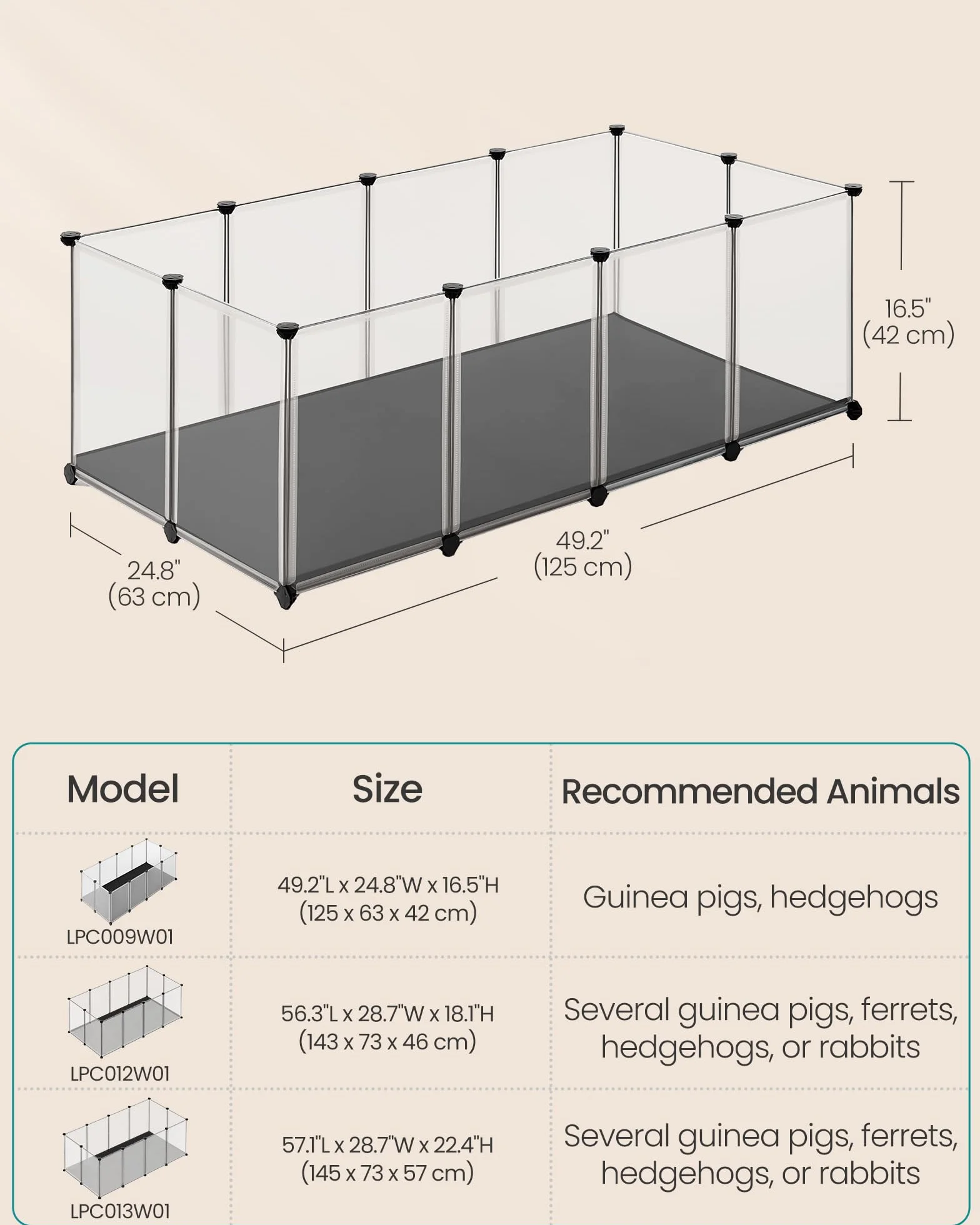 SONGMICS Klatka dla zwierząt 125 x 63 x 42 cm biały LPC009W01