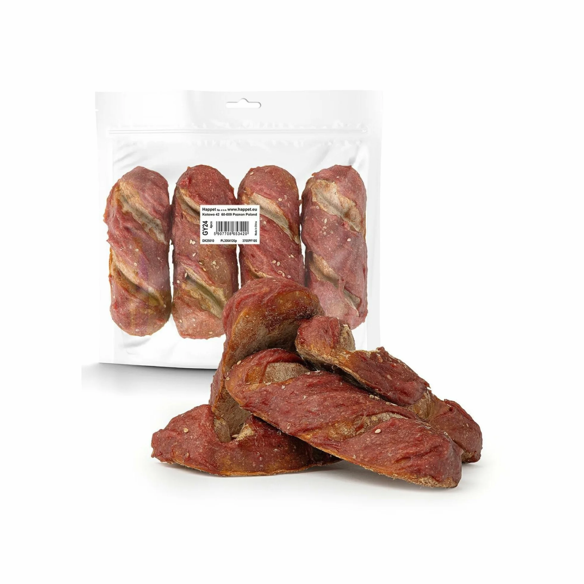 HAPPET® Bagietka z jagnięciną dla psa – 4 sztuki – naturalne przysmaki z mięsem jagnięcym i surową skórą – lekkostrawne piekarnicze przekąski