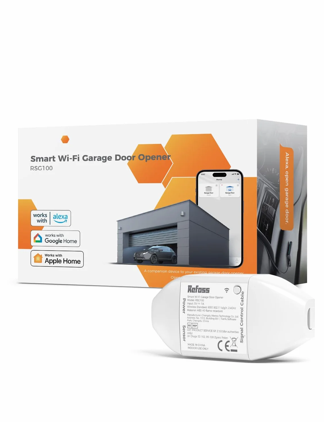 Refoss Smart Otwieracz do bram garażowych z pilotowaniem za pomocą sieci WLAN, kompatybilny z Apple HomeKit, Alexą i Google Home