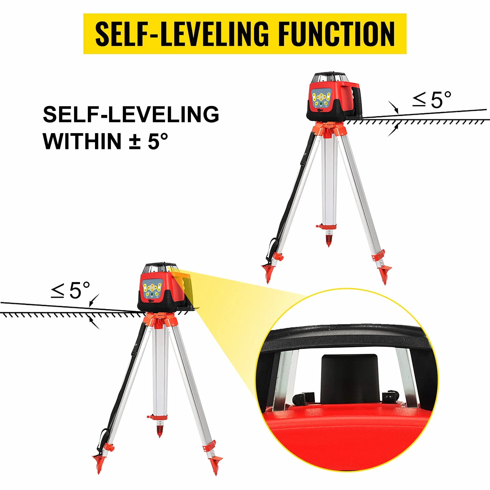 VEVOR Laser obrotowy 500 m czerwony 360° wodoodporny pyłoszczelny 20 h