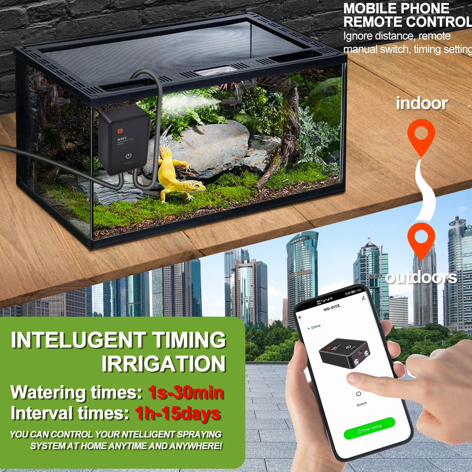 Diealles Shine inteligentny system mgiełki gadów, system mgły do terrarium z dyszami natryskowymi, regulacja 360°, mgiełka do gadów, płazów, roślin, kwiatów, lasów deszczowych