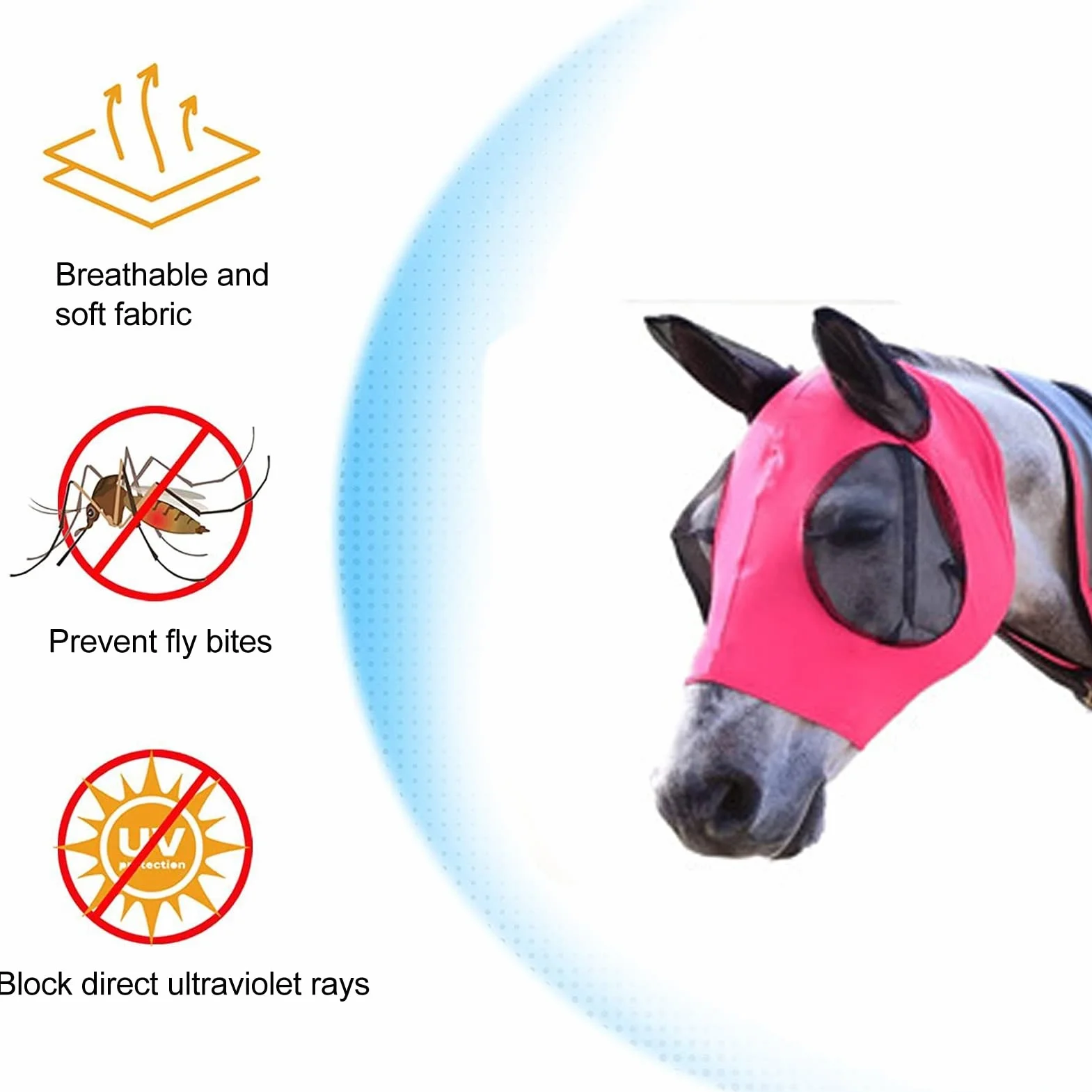 Horse Fly Mask, Elastyczna, Oddychająca Siatkowa Maska ​​dla Koni z Ochroną Uszu(Czerwona róża)