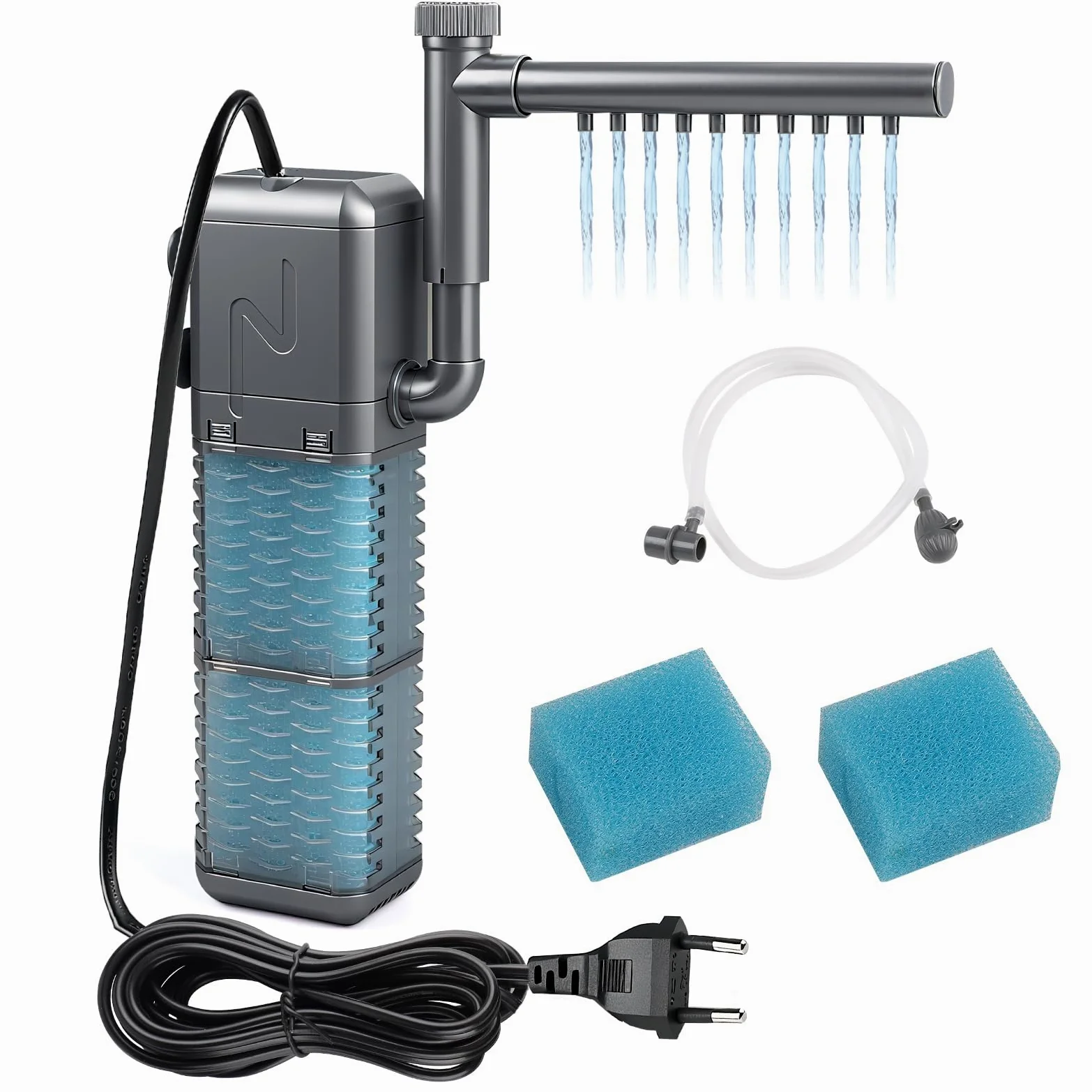 EXLECO Filtr wewnętrzny do akwarium 9W 800L/H 1,1M z wymienną gąbką regulowany 20-50L