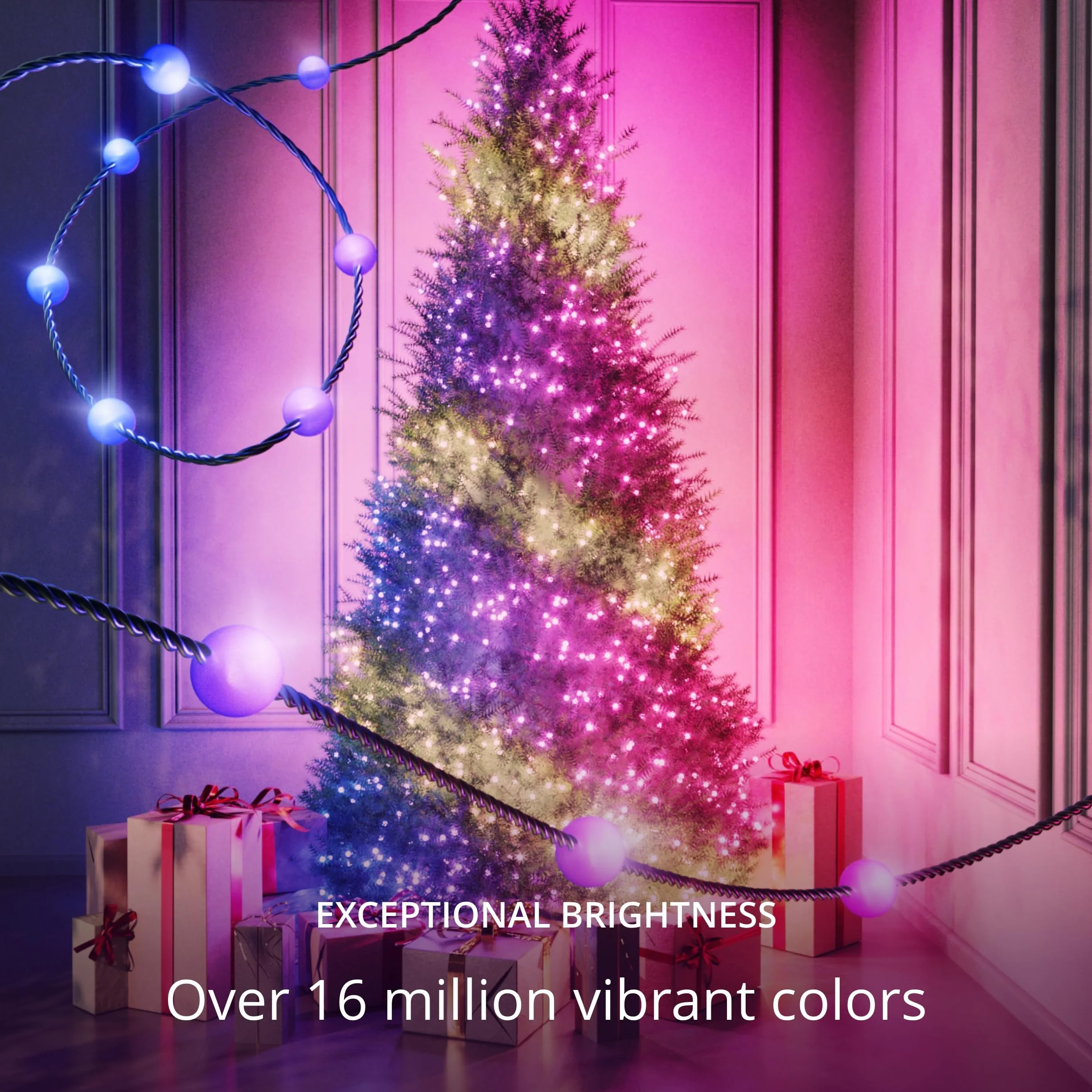 Twinkly Struny z USB-C Pearls 100 diod LED, wielokolorowe świąteczne lampki RGB, kompatybilne z Alexą, Google Home, możliwość zmiany oświetlenia, zasilanie USB C, zielony drut, 6 m