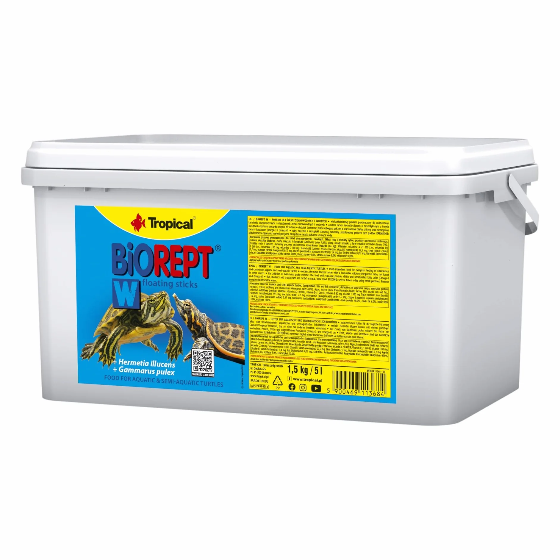 Tropical Wieloskładnikowy pokarm w formie pałeczek do codziennego karmienia żółwi wodnych BIOREPT W. 5L / 1.5kg