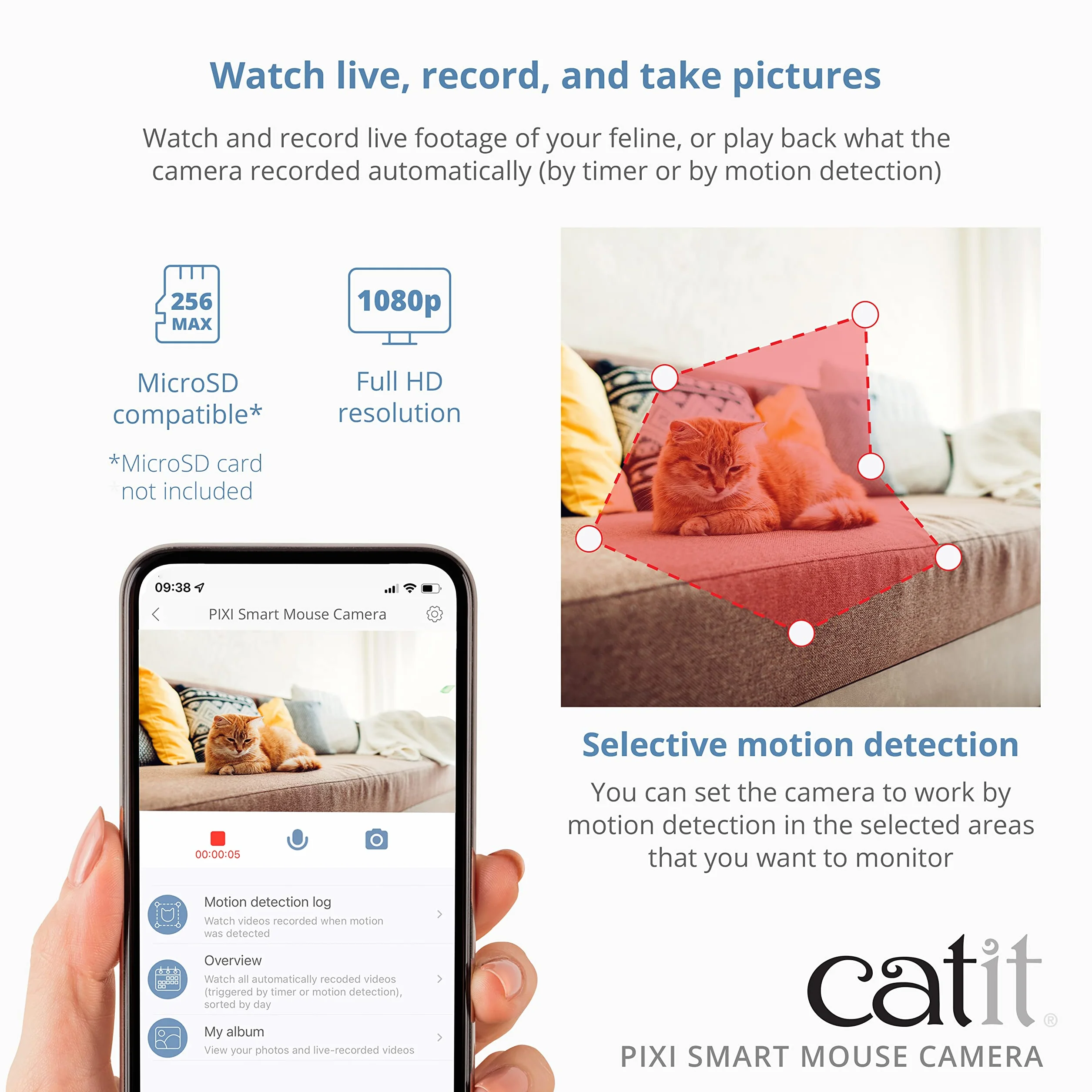 Catit Pixi inteligentna kamera myszki, darmowa aplikacja, kamera dla kotów, kamera dla zwierząt domowych