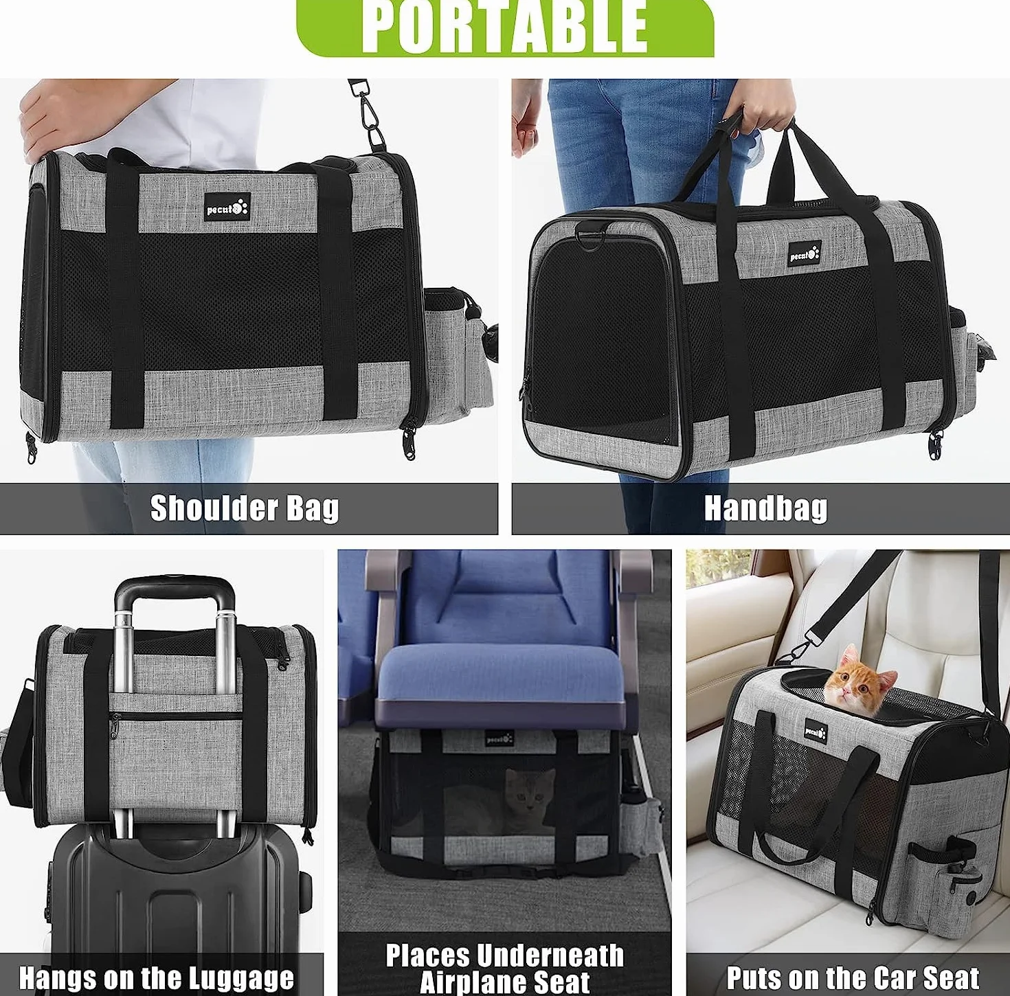 Pecute® torba na zwierzęta domowe, duża, plecak dla kota, przenośna torba podróżna dla psa, oddychająca siatka, odpowiednia zarówno na długie, jak i krótkie podróże, przeznaczona dla kotów i szczeniąt