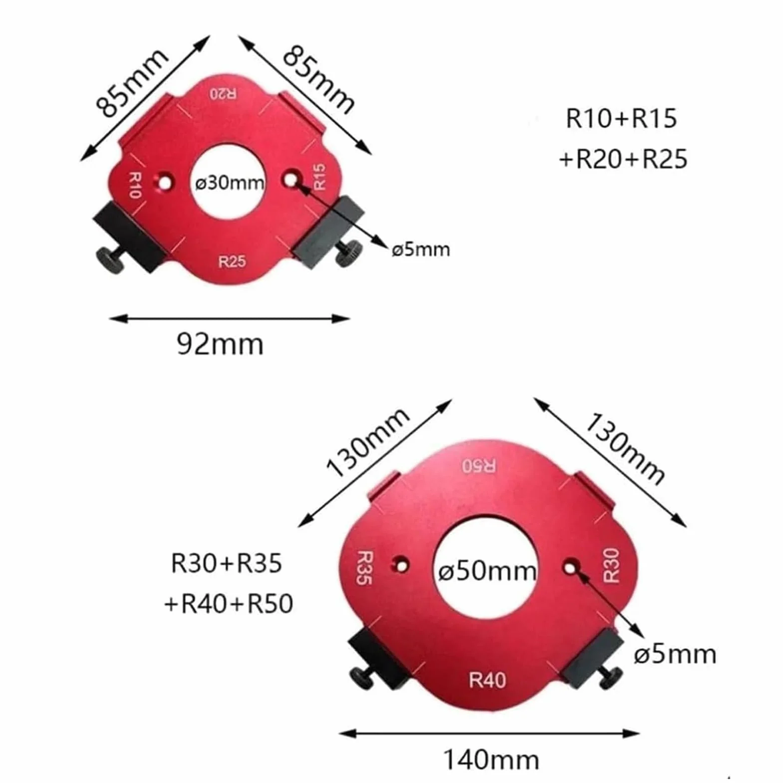 2PCS Ustaw Radius JIG ROUTER 4 w 1 10–25R i 30–50R Aluminium Aluminium Zaokrąglone Narożniki ROUTER ROUTER BITSPLE ROUTER