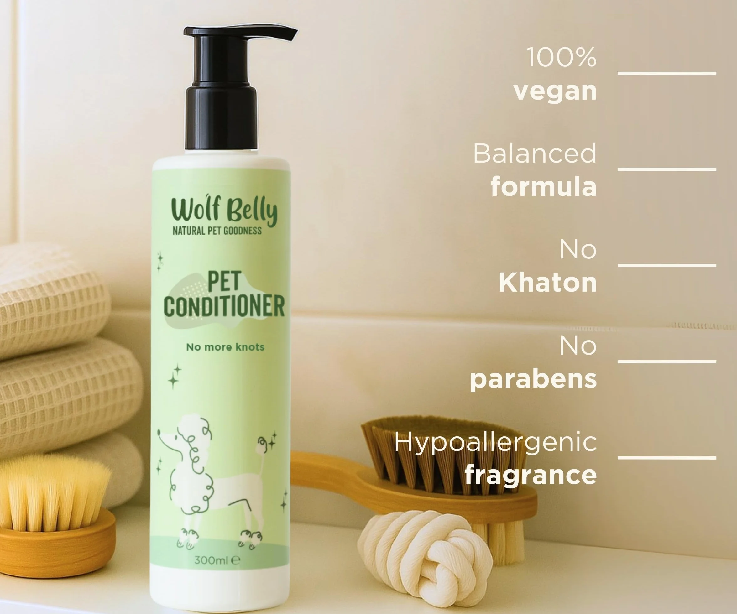 Wolf Belly – Odżywka ułatwiająca rozczesywanie dla psów i kotów (300 ml) | Zmiękcza, nawilża i ułatwia szczotkowanie | Aloes i białka roślinne | Idealna dla skóry wrażliwej – Wyprodukowano w Europie