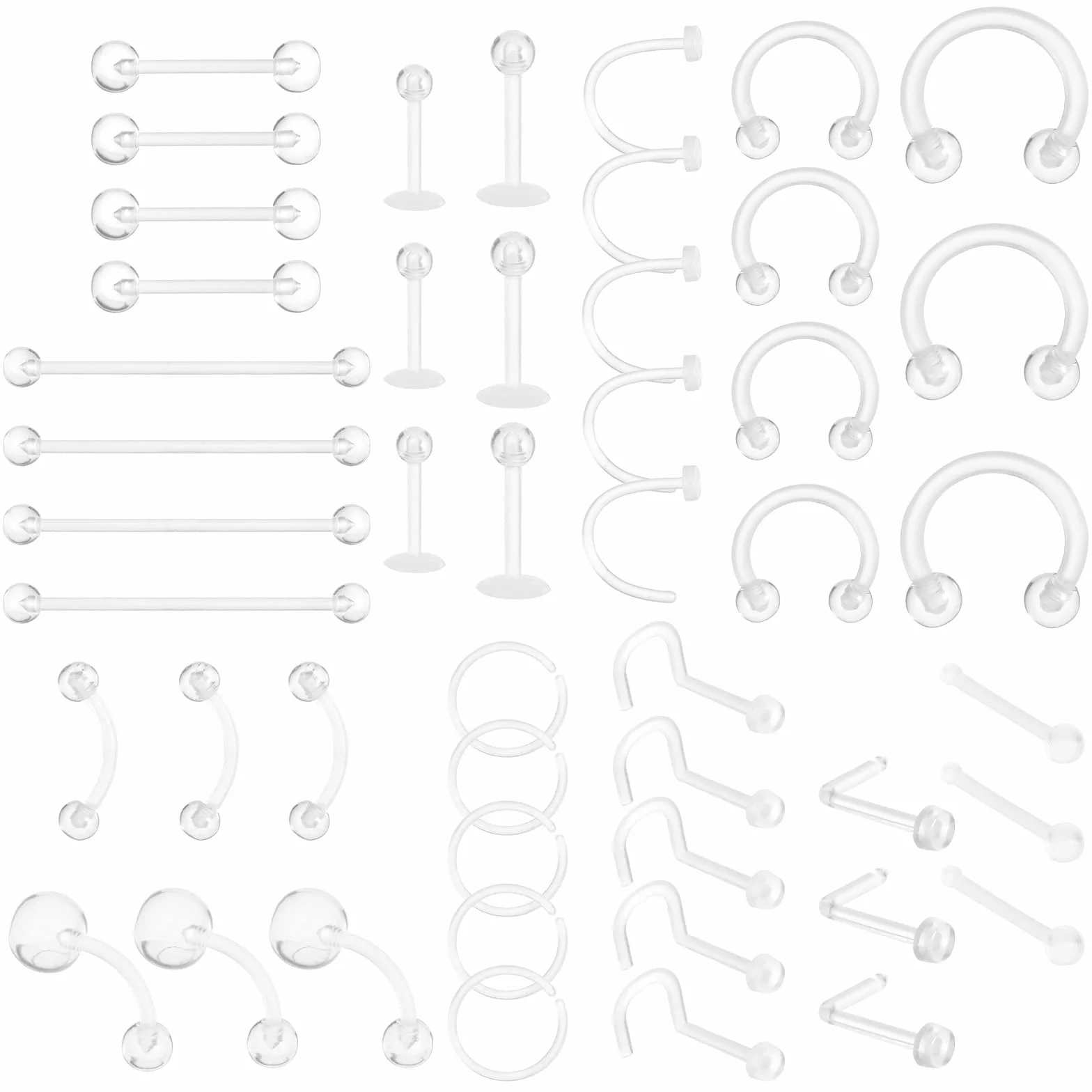 48 szt. przezroczysty zestaw do piercingu akrylowy kolczyk do nosa języka pępka pierścienie plastikowe piercing przezroczysty piercing biżuteria kolczyki brwi chrząstka tragus warga przegrody