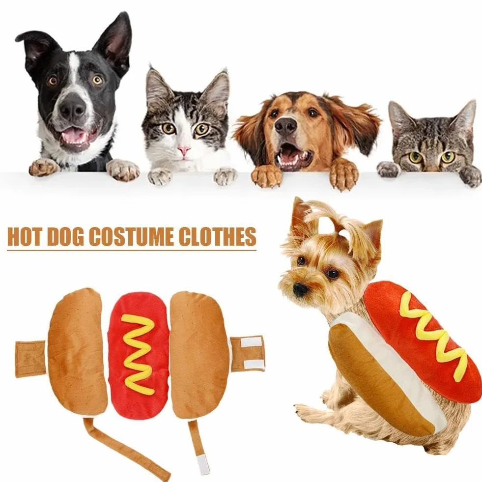 Kostium dla zwierzęcia domowego, kostium w kształcie hot doga, jamnik, kiełbasa, regulowana, cosplay, ubrania dla szczeniaka, ciepłe ubranie dla szczeniaka, przebranie dla psa