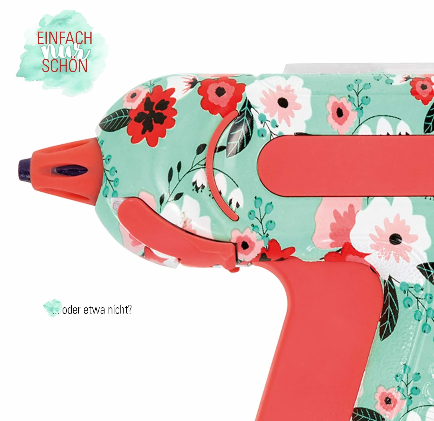 Westcott E-17201 00 Mini pistolet do klejenia z kwiatowym wzorem z 2 turkusowy/czerwony klej