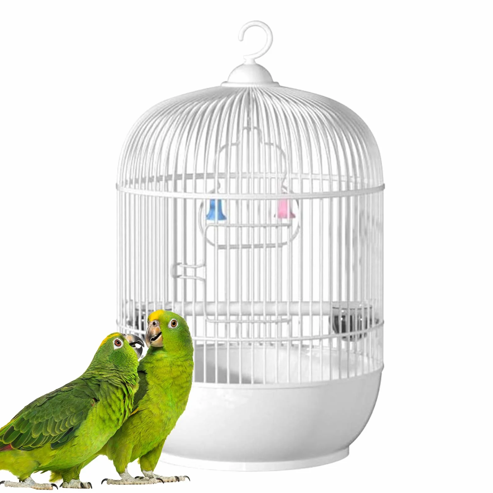 Bird Cage, Parakeet Carrier, Travel Cage, Sturdy Iron Frame, Built-In Handle and Perch, Ideal for Travel or Home Use, 9.05x9.05x14.57 Inches, White Color, 1 Piece