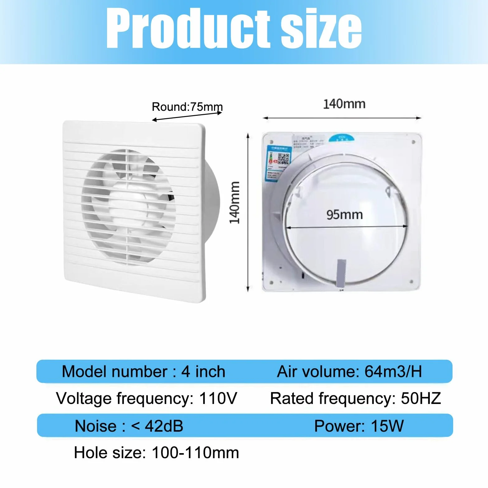 Wentylator łazienkowy 100 mm sufitowy toaletowy z włącznikiem