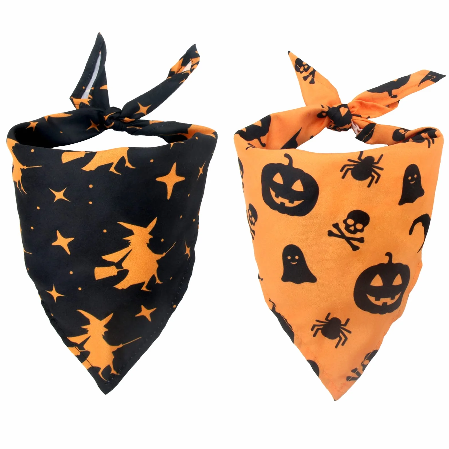 Bandany dla psa na Halloween, 2 szt. zmywalnych halloweenowych czarownic wzór dyni szalik dla psa, regulowana trójkątna chusta dla kota psa, akcesoria do kostiumu dla szczeniaka małych i średnich dużych psów