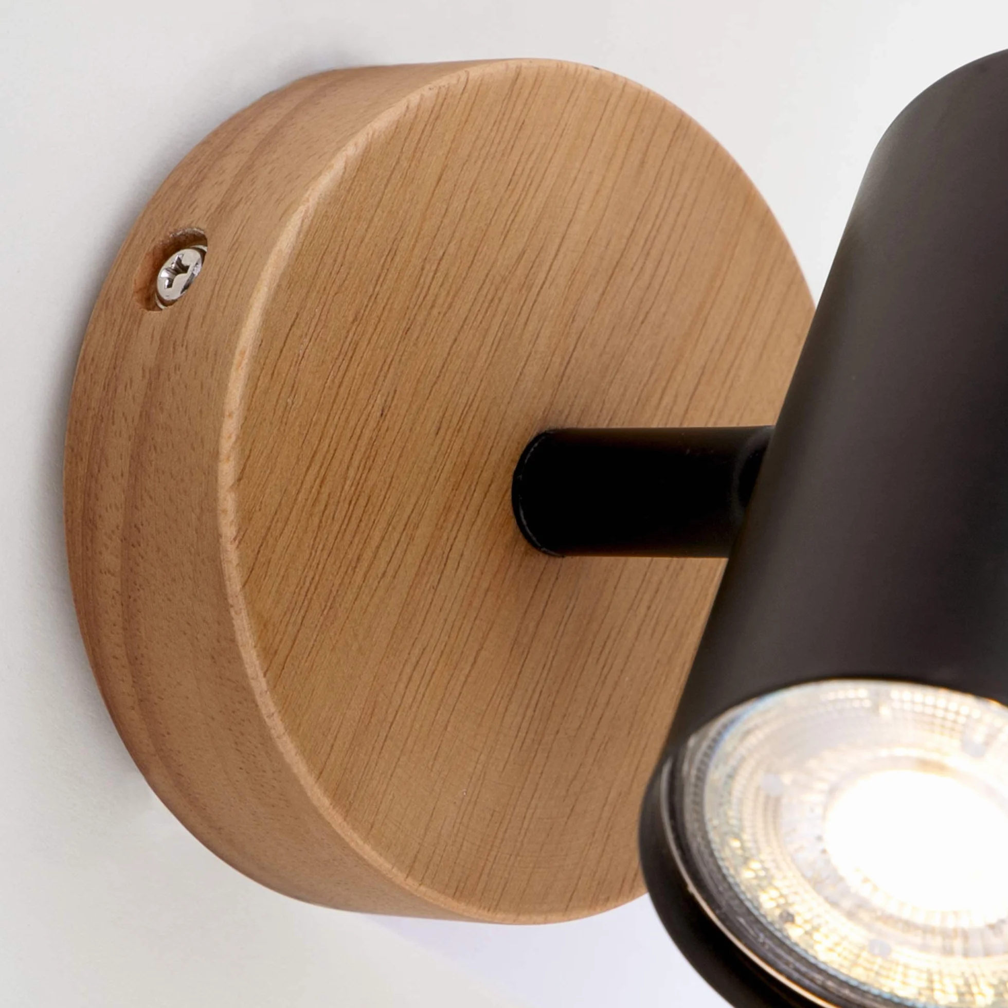 Briloner Leuchten – lampa punktowa, lampa ścienna, kinkiet retro, vintage, reflektor punktowy obrotowy i wychylny, 1 x GU10, metal drewno, czarny, 90 x 120 mm (DxA), 2920-015