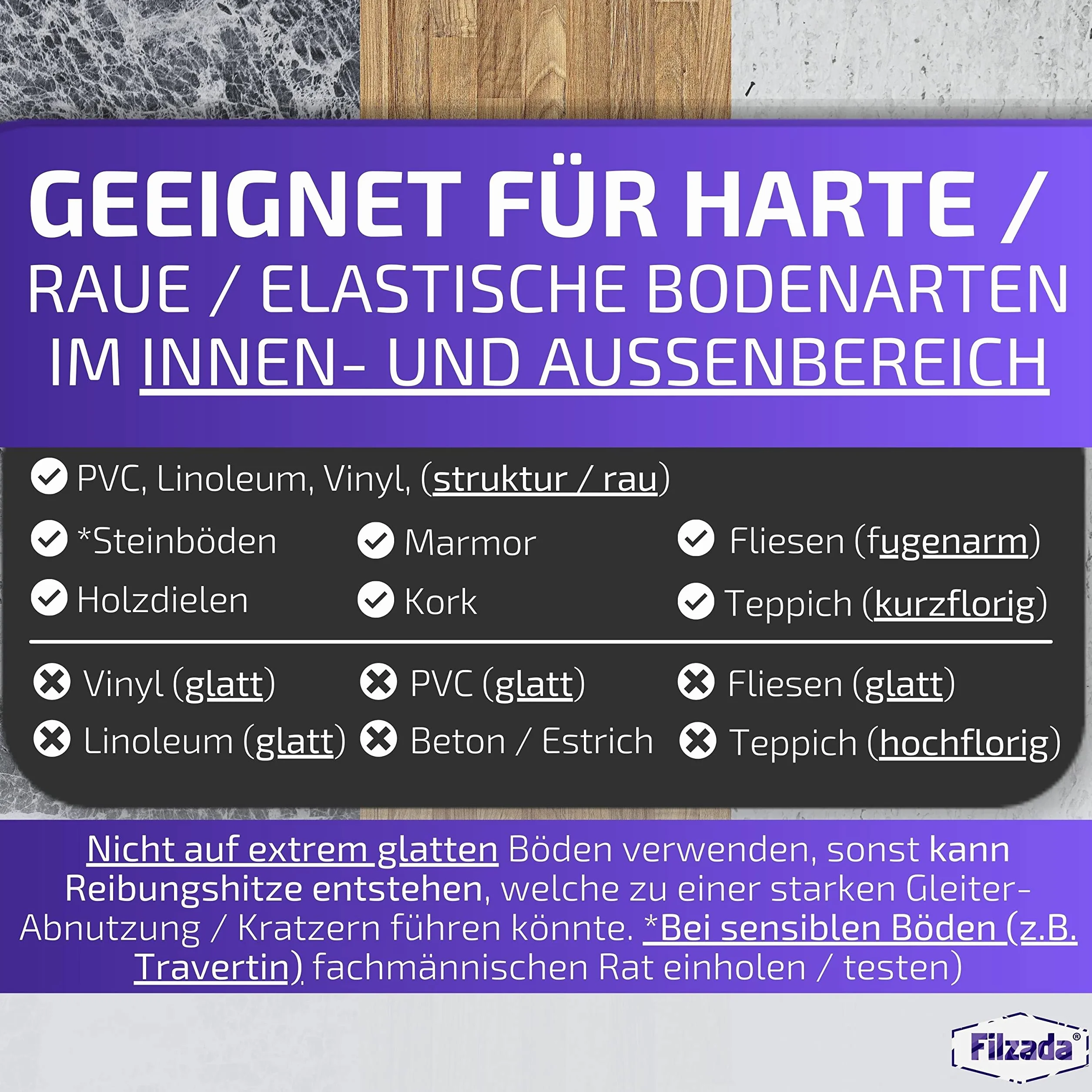 Filzada® 16x Ślizgacze teflonowe samoprzylepne - 70 x 19 mm (kątowe) - profesjonalne ślizgacze meblowe/ślizgacze dywanowe PTFE (teflon)