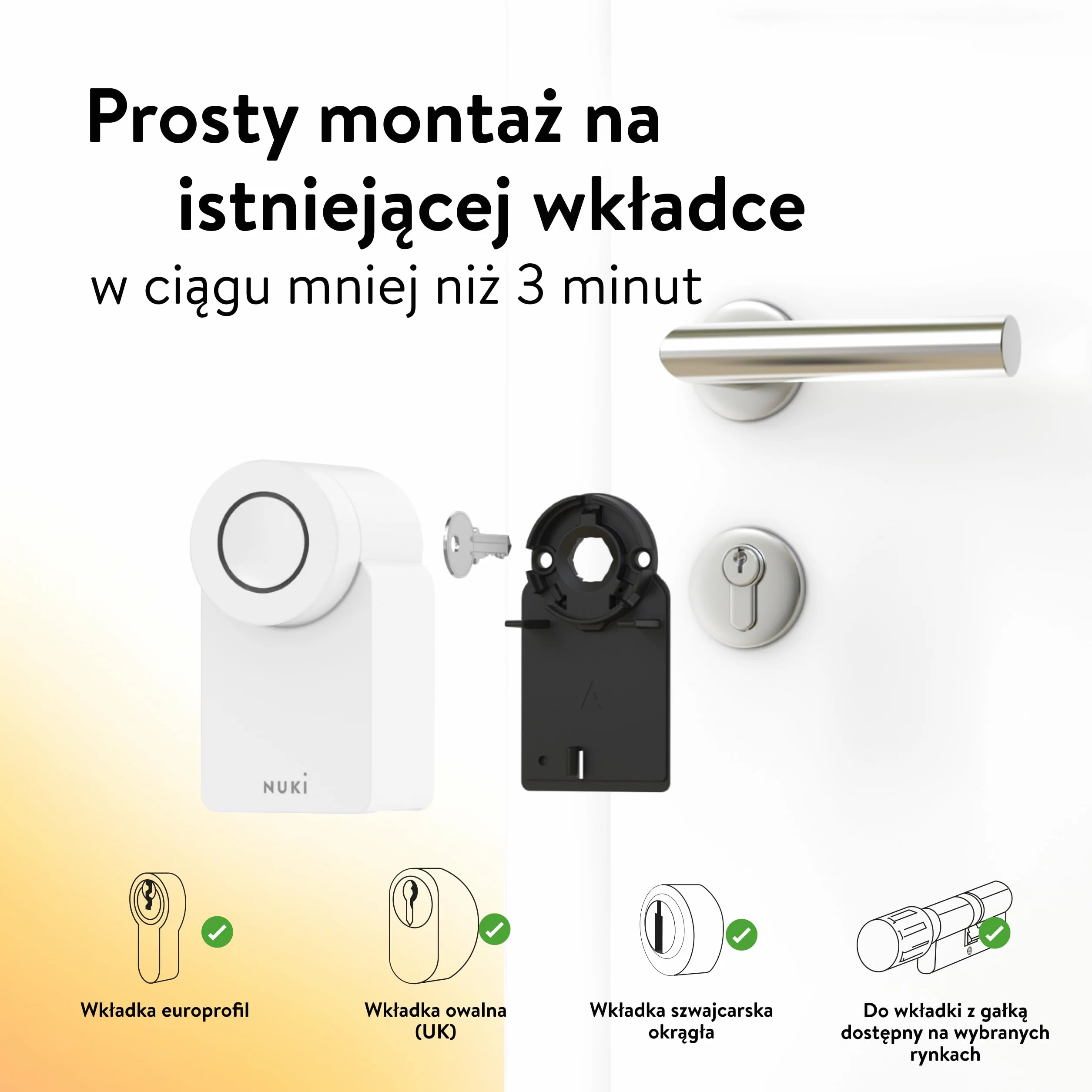 Nuki Smart Lock Go (2025) z Bluetooth, Wi-Fi & Matter, Elektroniczny zamek: smartfon jako klucz, bezkluczykowy dostęp, Inteligentny zamek, łatwy montaż bez wymiany wkładki
