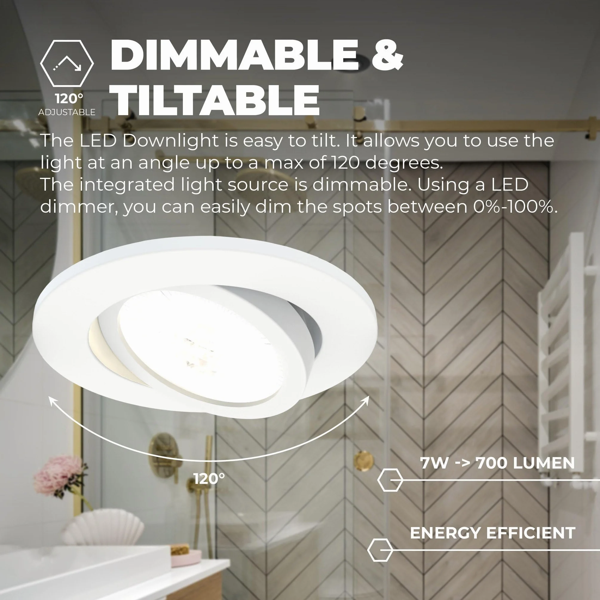 Ledvion Reflektor wpuszczany LED 7W IP65 CCT COB Ø90mm ściemnialny