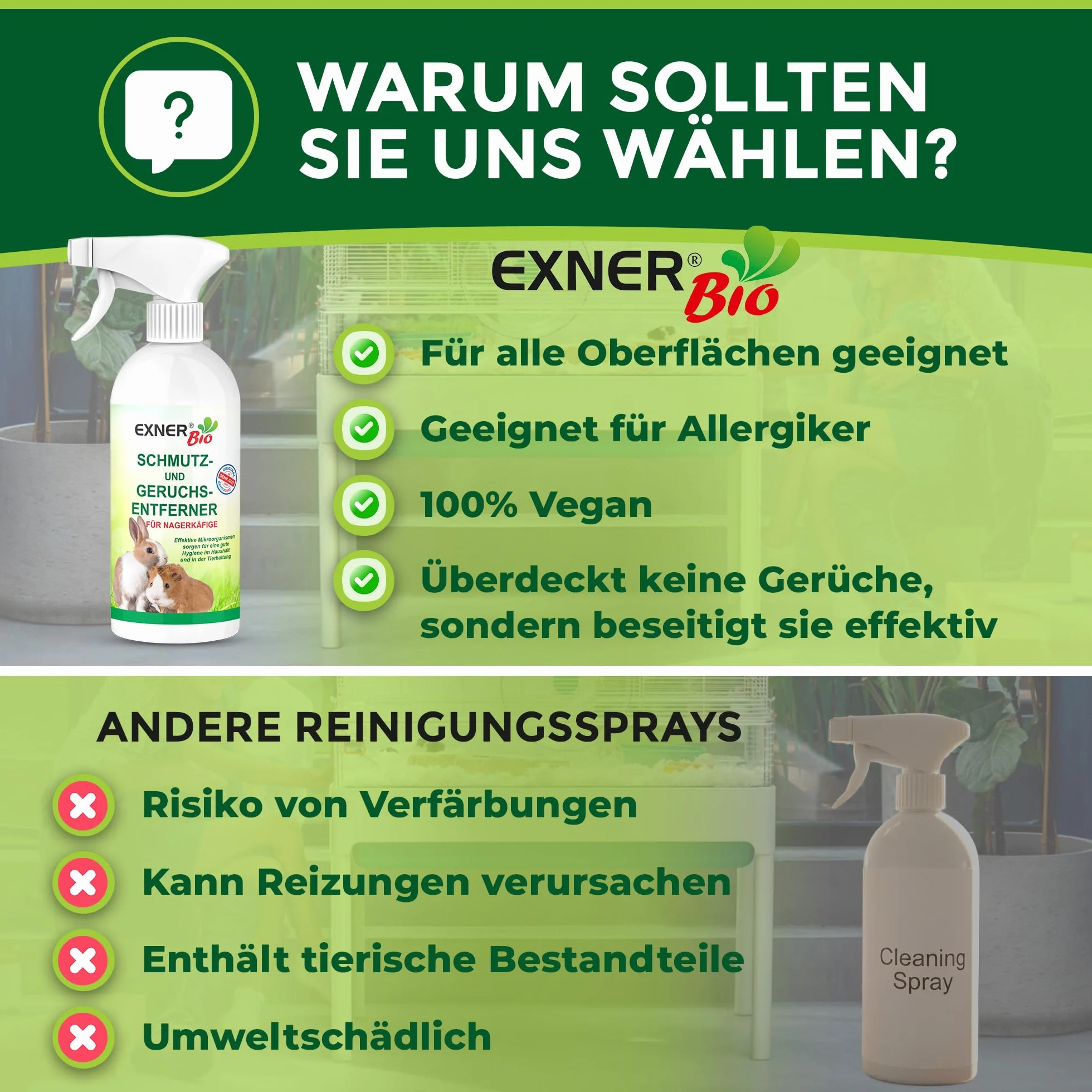 Środek do usuwania zapachów i brudu do klatek dla gryzoni – z mikroorganizmami przeciwko odchodom, moczowi i zapachom zwierząt domowych, 100% naturalny i delikatny – butelka z rozpylaczem