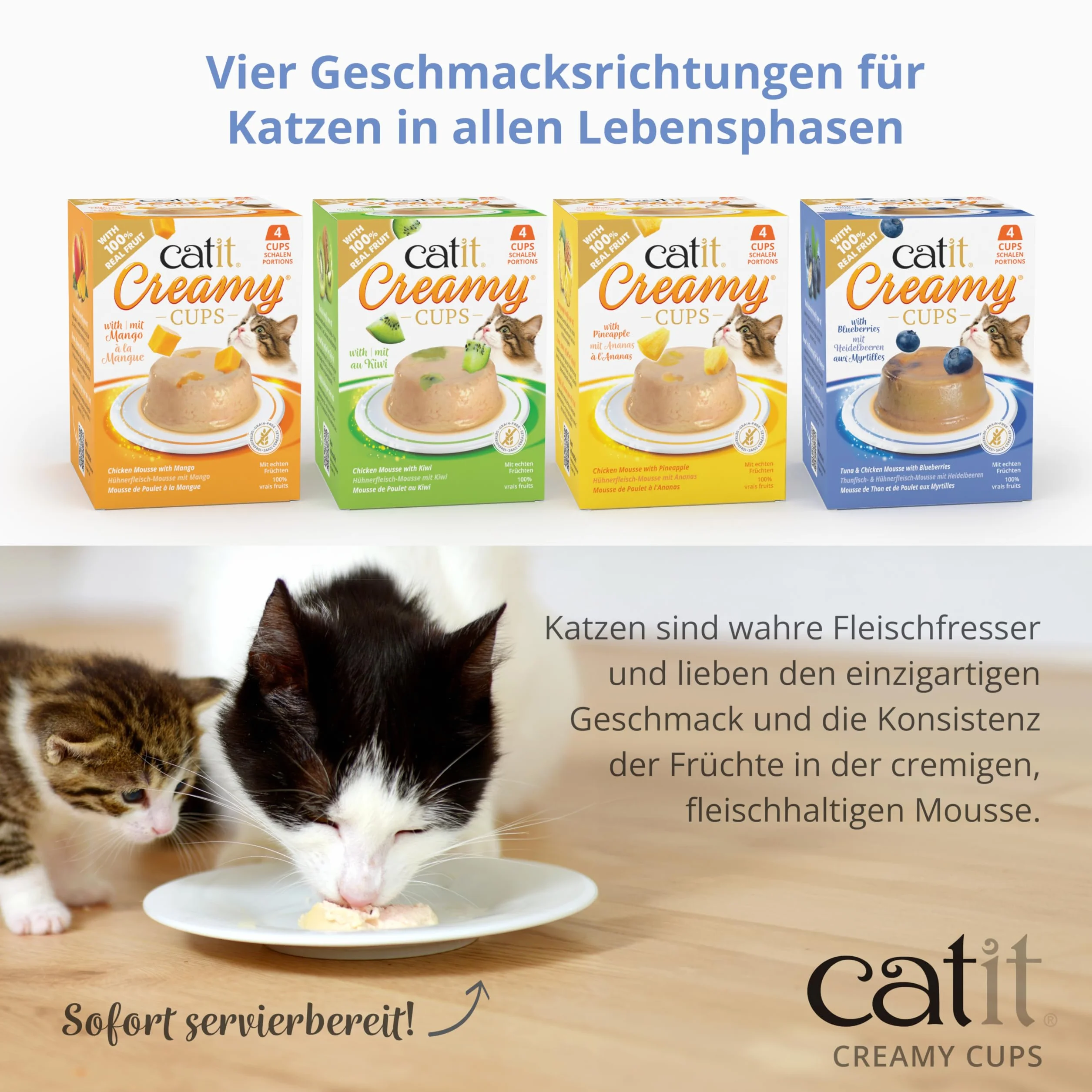 Catit Creamy Cups dla kotów, tuńczyka, kurczaka i żurawiny, 4x25g