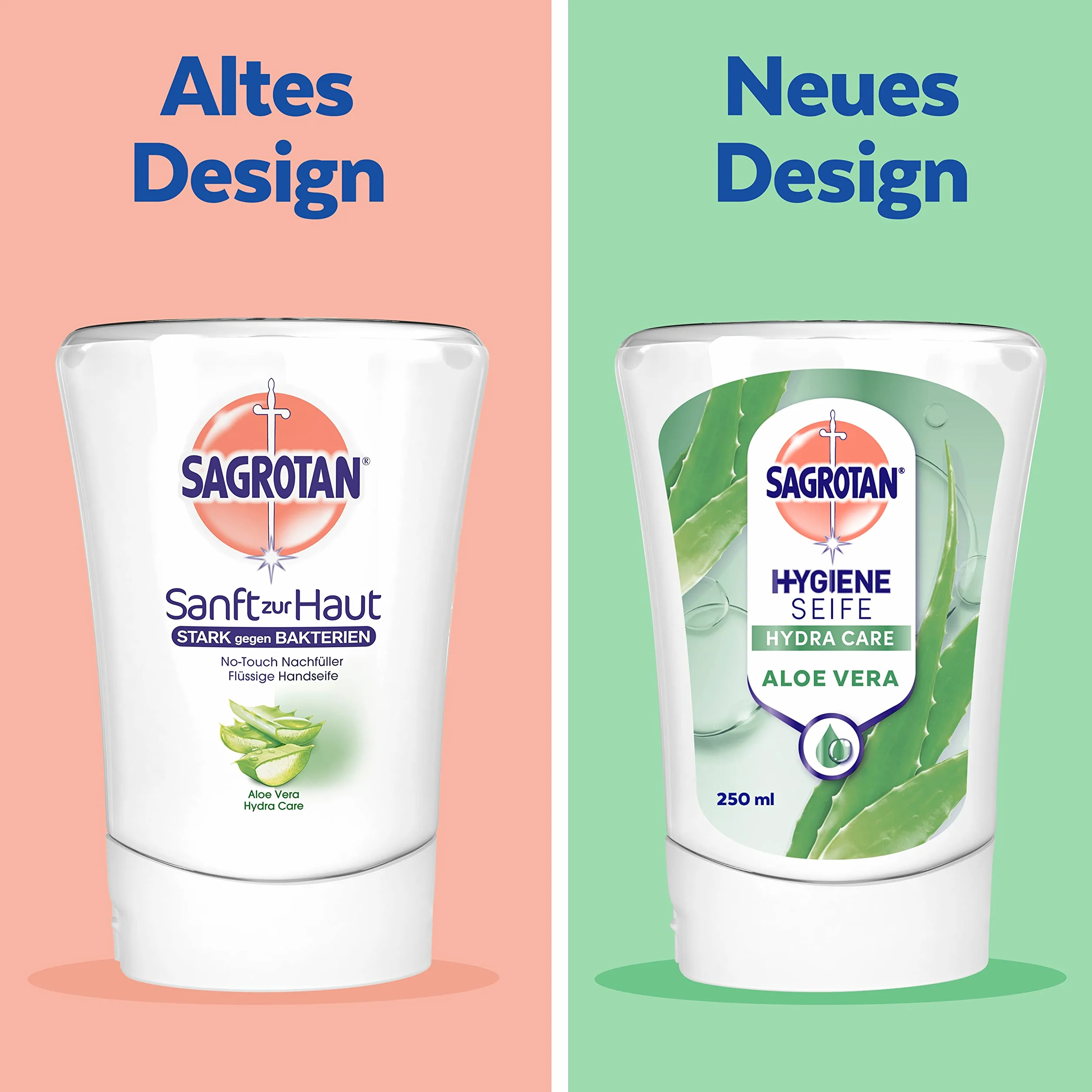 Sagrotan No-Touch automatyczny dozownik mydła, biały – opakowanie magazynowe – wraz z wkładami Sagrotan Aloe Vera – 2 x 250 ml mydła w płynie